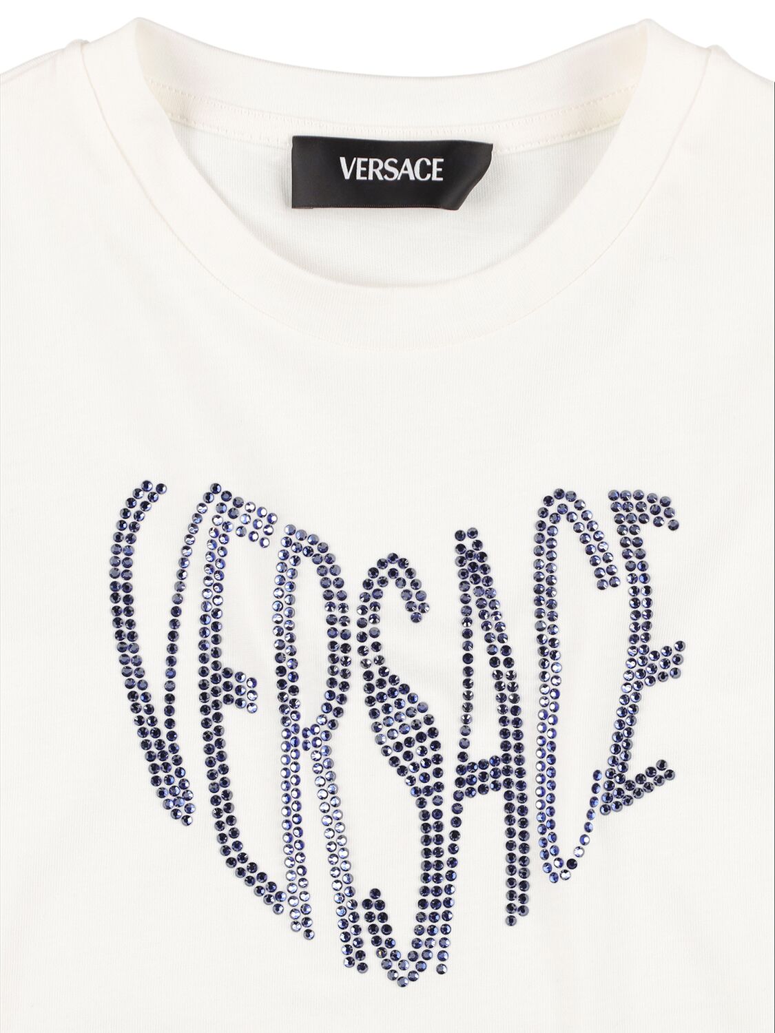 Shop Versace Embroidered Cotton Jersey T-shirt In White,navy