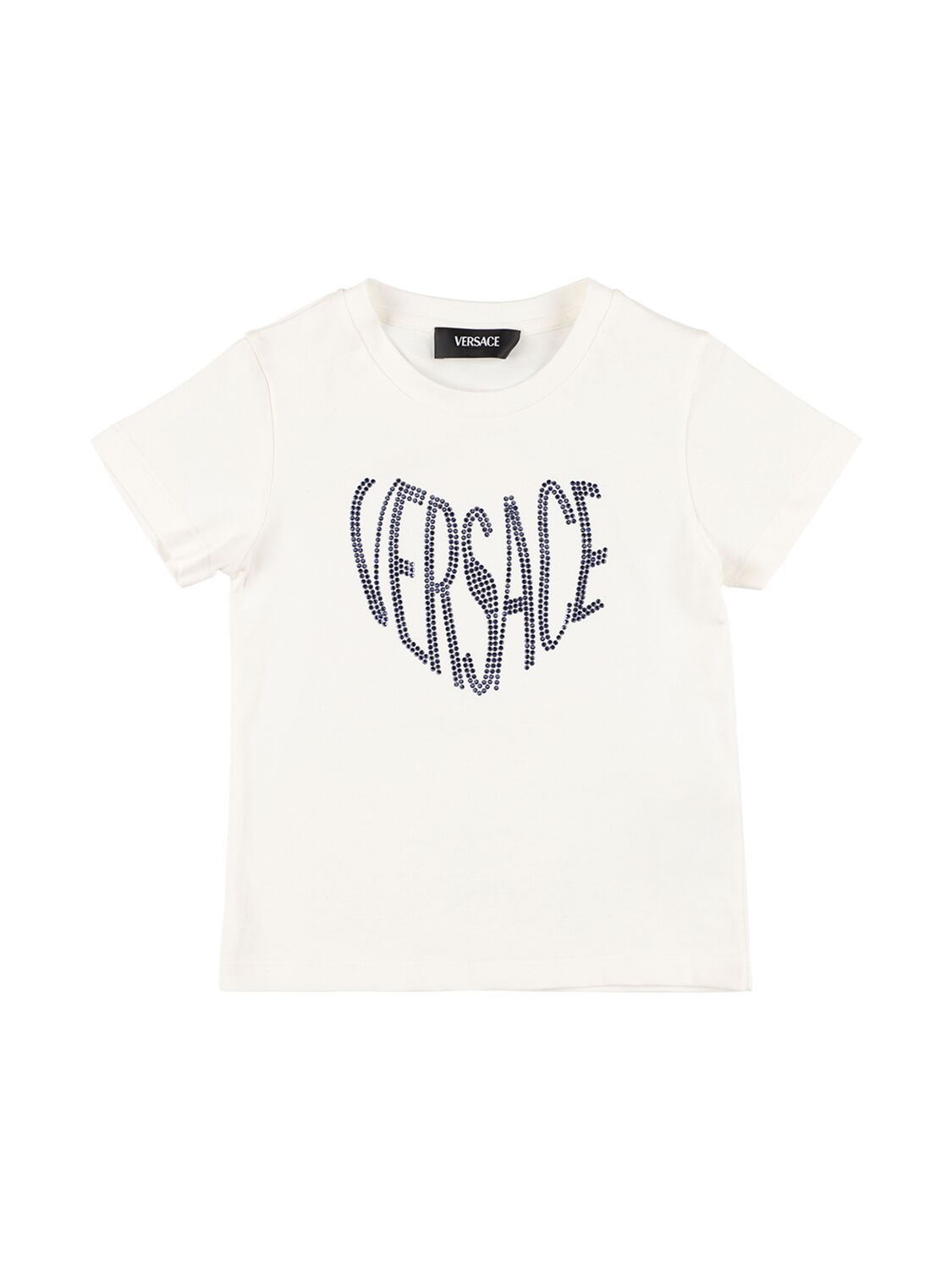 Versace Kids' 刺绣棉质平纹针织t恤 In White,navy
