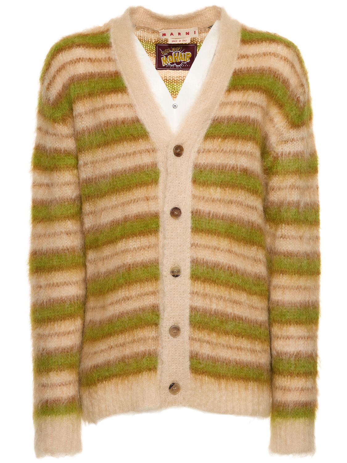 Shop Marni Iconic Mohair Blend Knit Cardigan In Green,beige