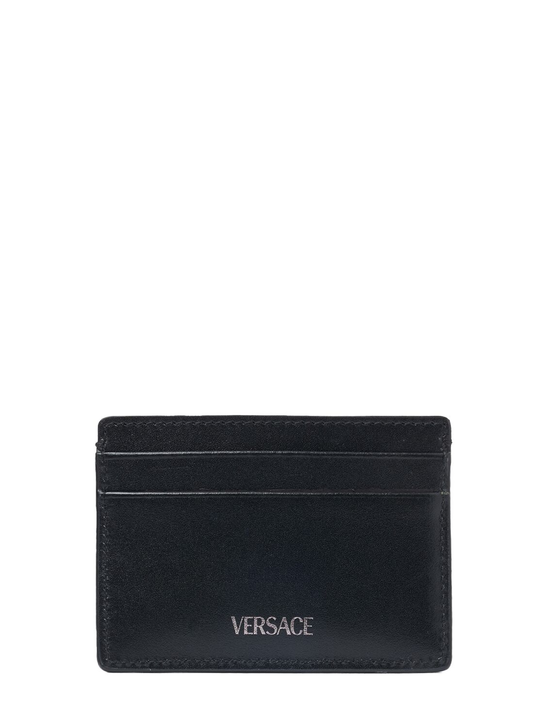 Shop Versace Jacquard & Leather Card Holder In 2bm0e-black+bla