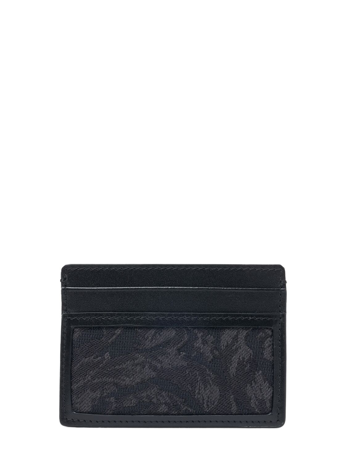 Versace Jacquard & Leather Card Holder In 2bm0e-black+bla