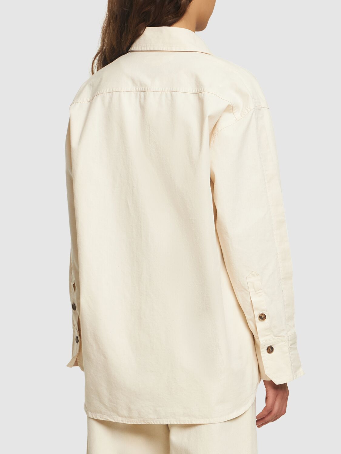 VICTORIA BECKHAM PLEAT DETAIL OVERSIZE COTTON DENIM SHIRT 