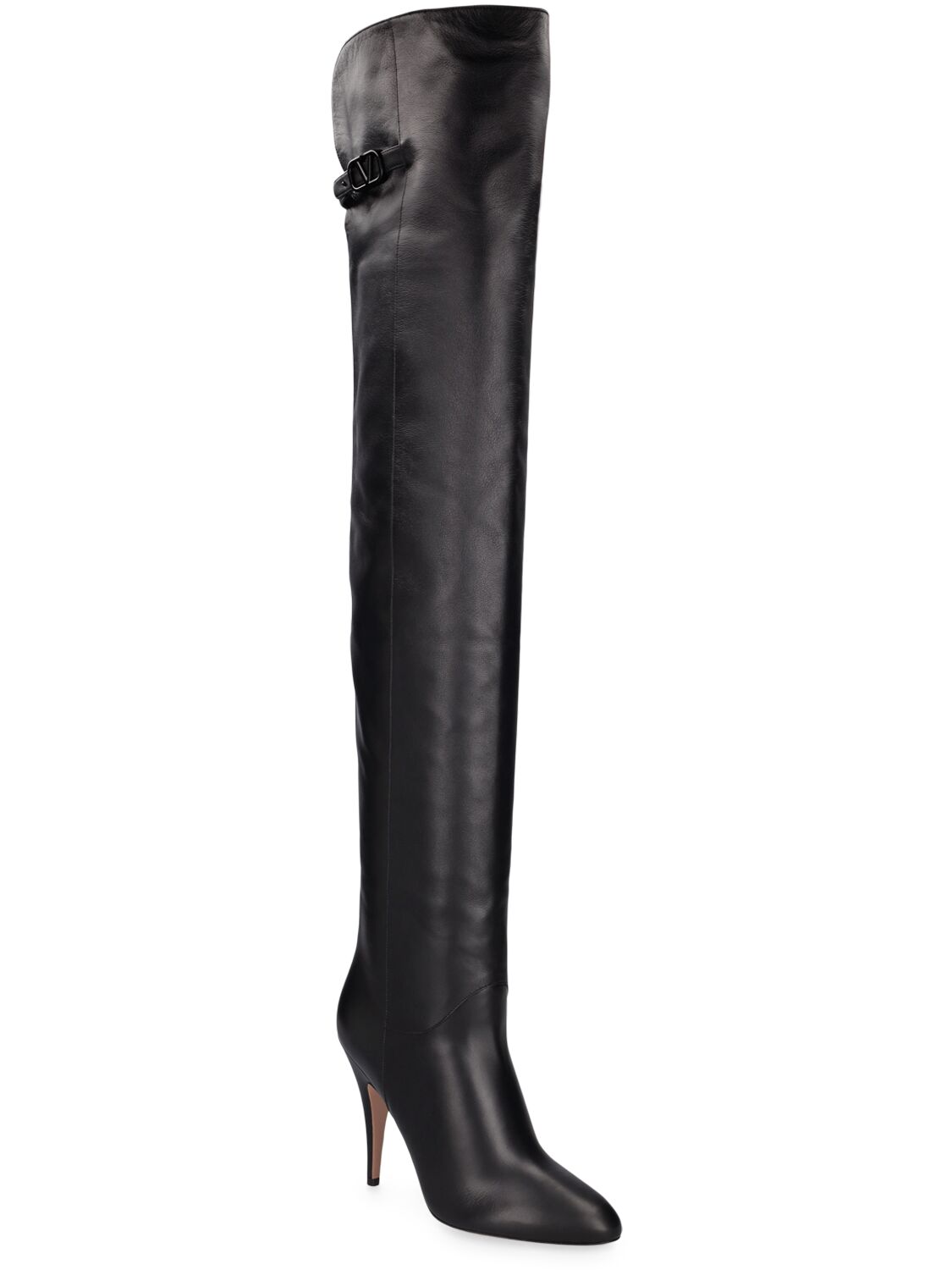 Shop Valentino 105mm V Logo Signature Leather Boots In Black