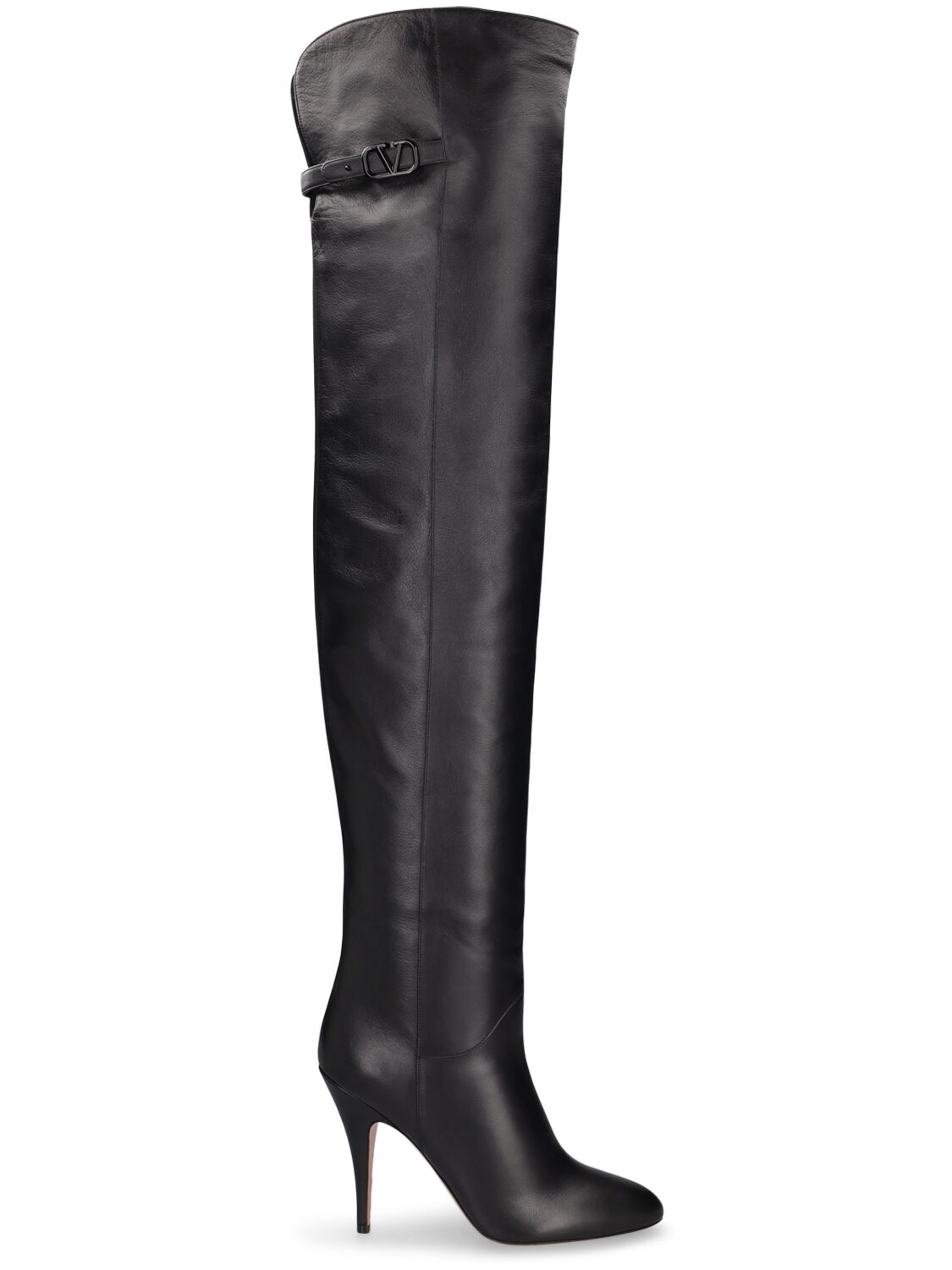 Valentino Garavani 105mm V Logo Signature Leather Boots In Black