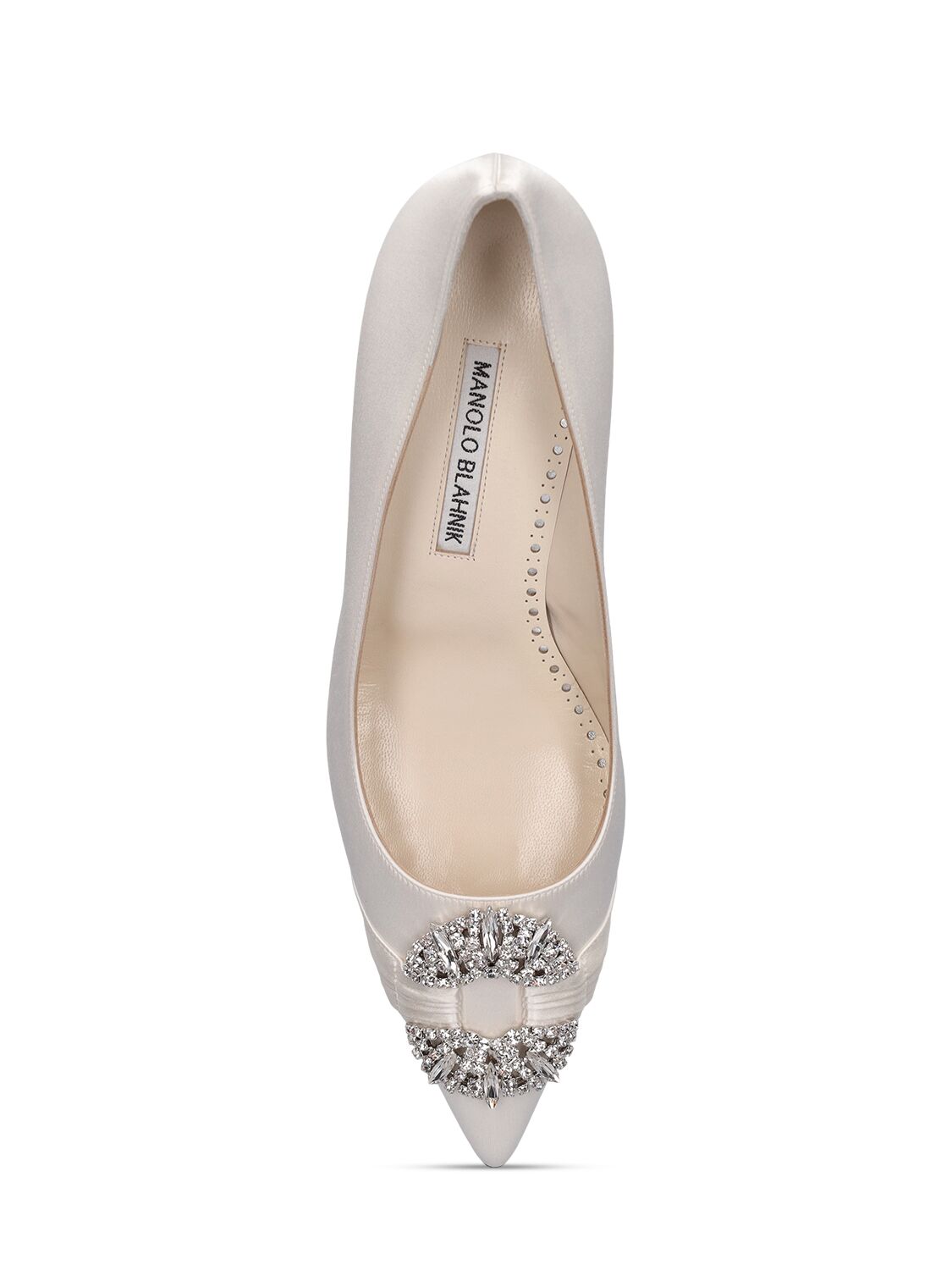 Shop Manolo Blahnik 50mm Maidapump Satin Pumps In 아이보리