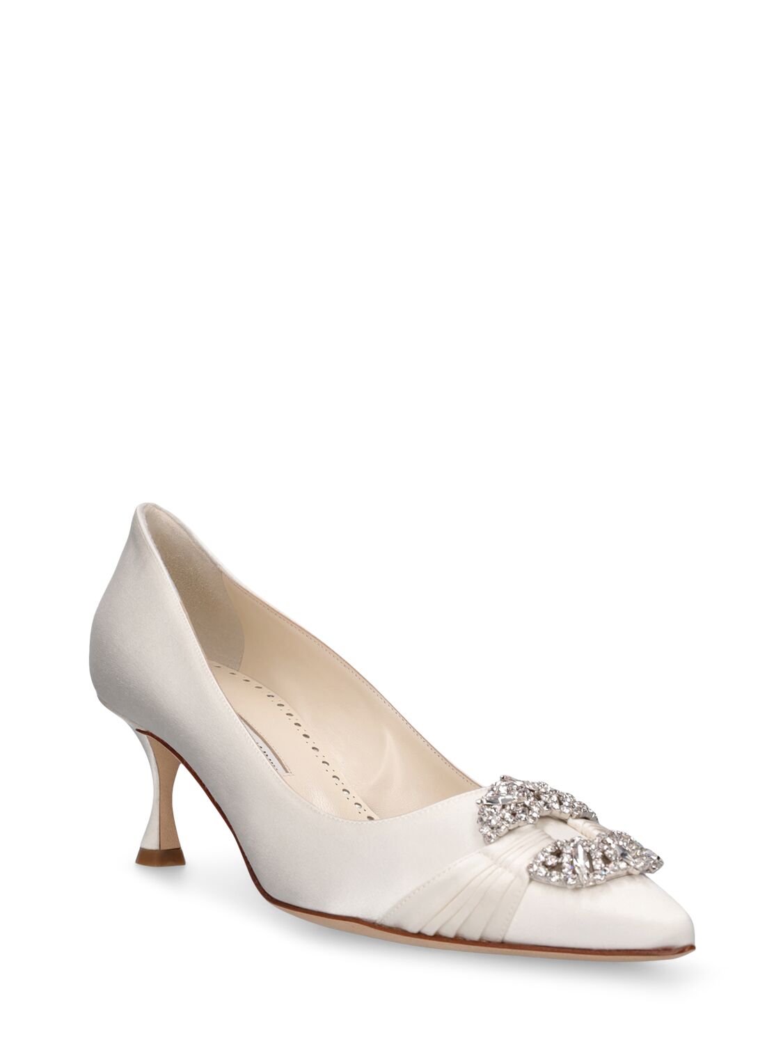 Shop Manolo Blahnik 50mm Maidapump Satin Pumps In 아이보리