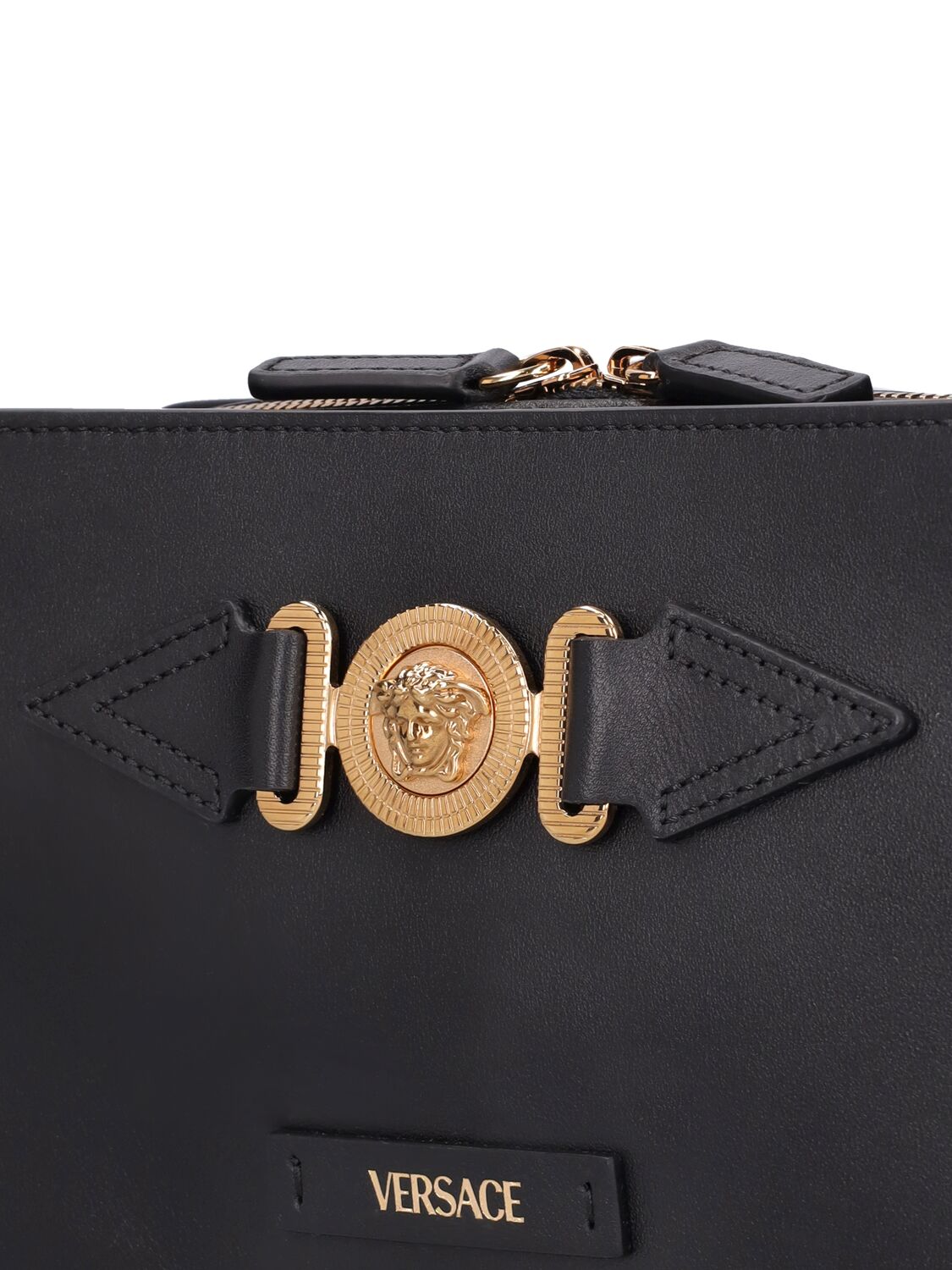 Shop Versace Medusa Leather Camera Bag In Black