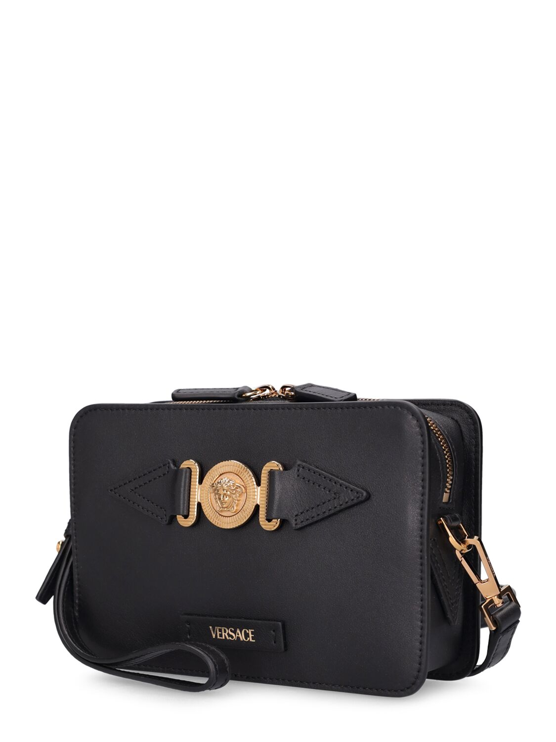 Shop Versace Medusa Leather Camera Bag In Black