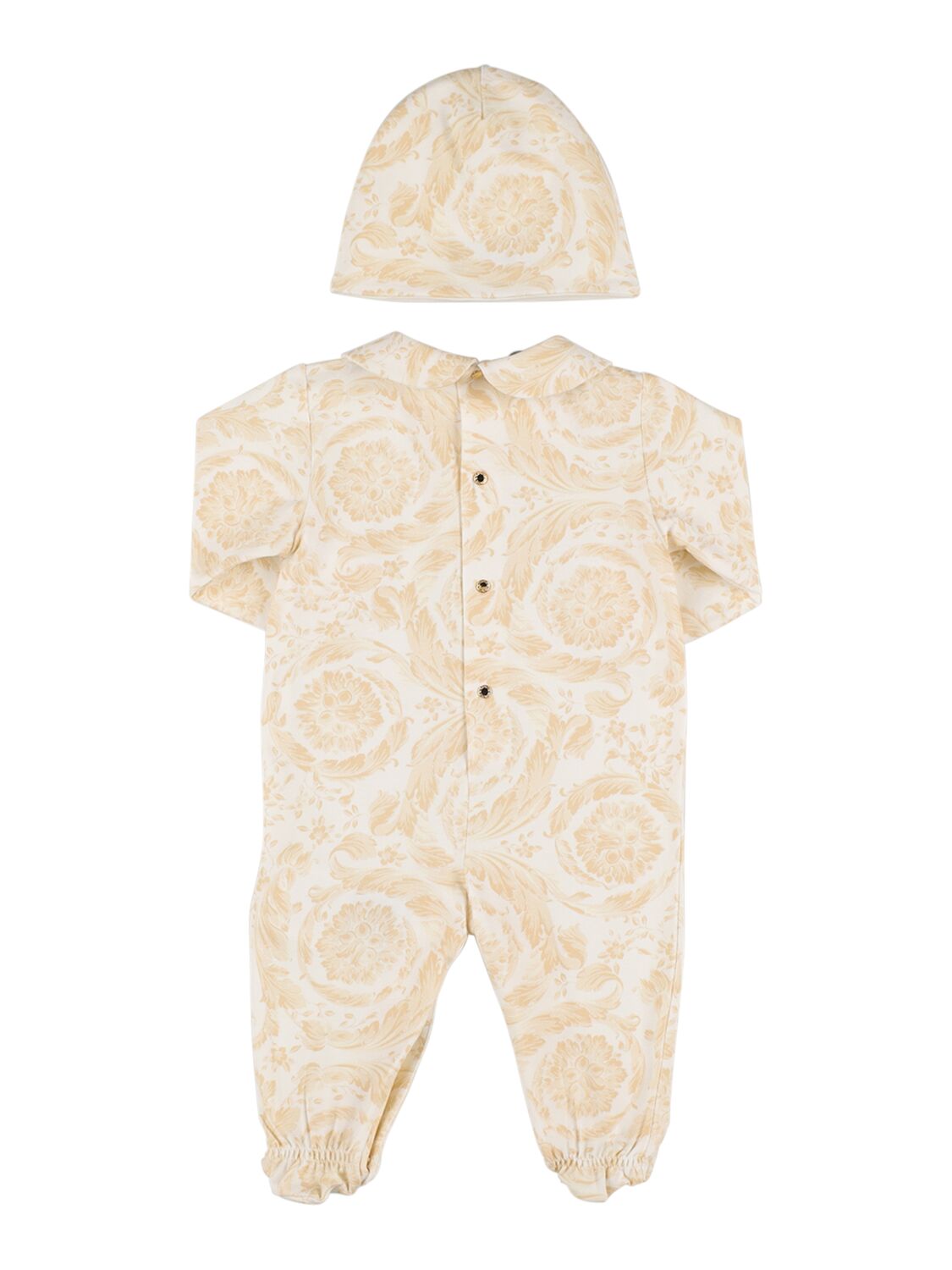 Shop Versace Cotton Jersey Romper & Hat In 화이트,베이지