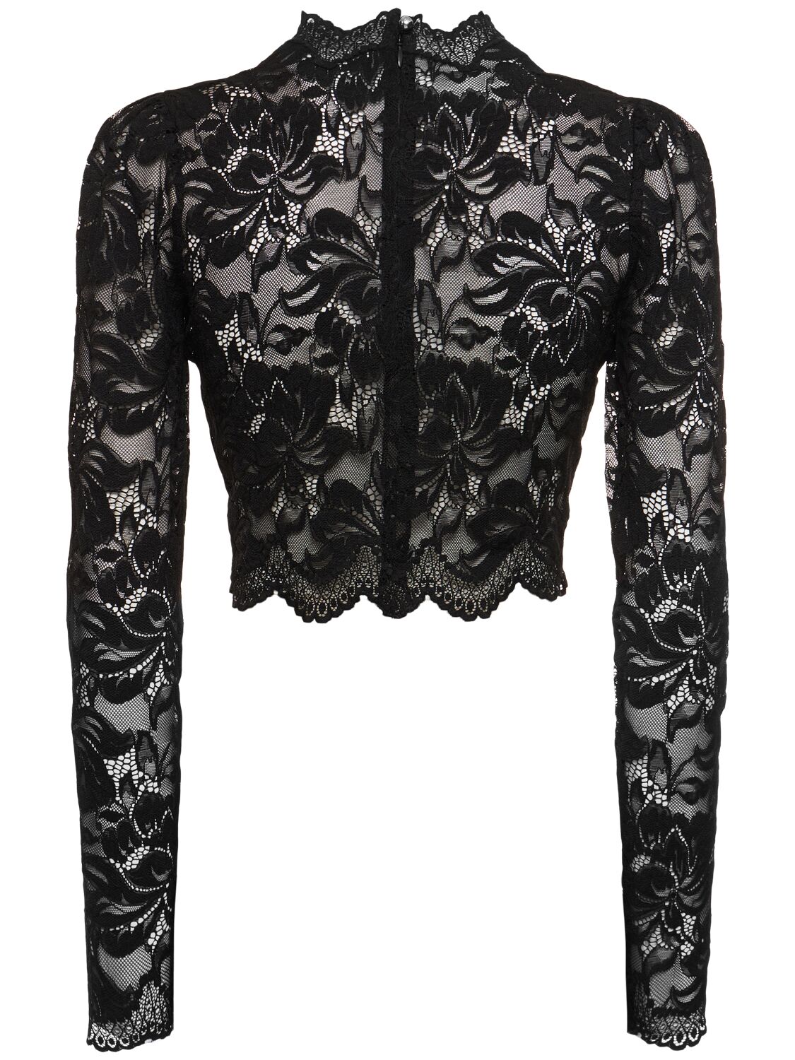 Rabanne Crewneck Lace Long Sleeve Crop Top In Black