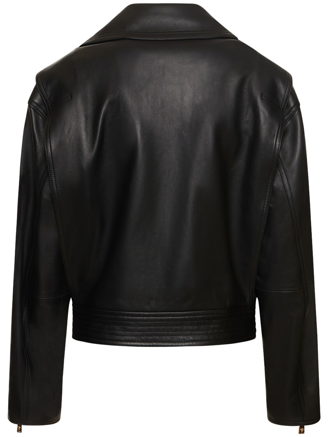 Shop Versace Leather Plongé Biker Jacket In Black