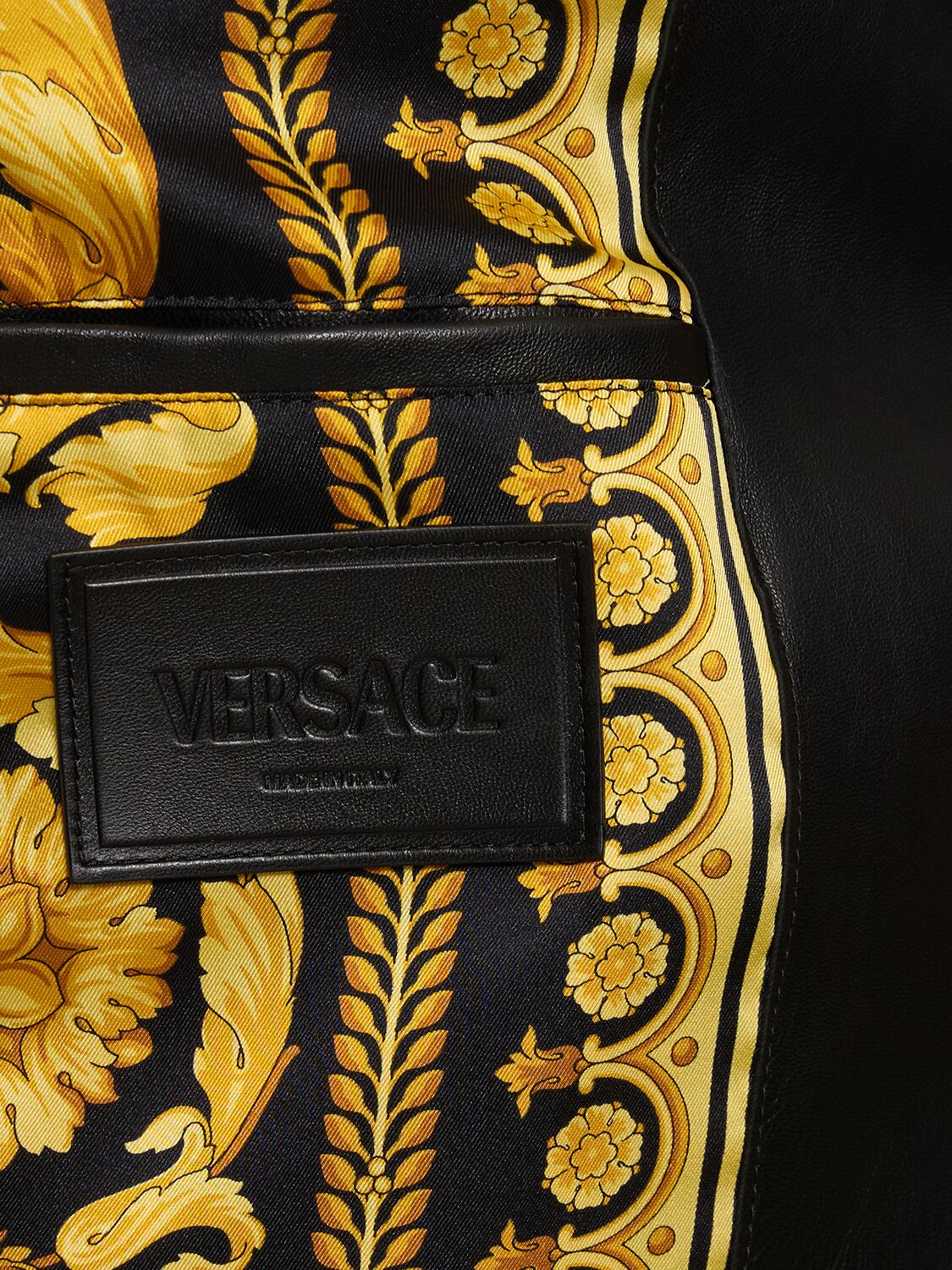 Shop Versace Leather Plongé Biker Jacket In Black