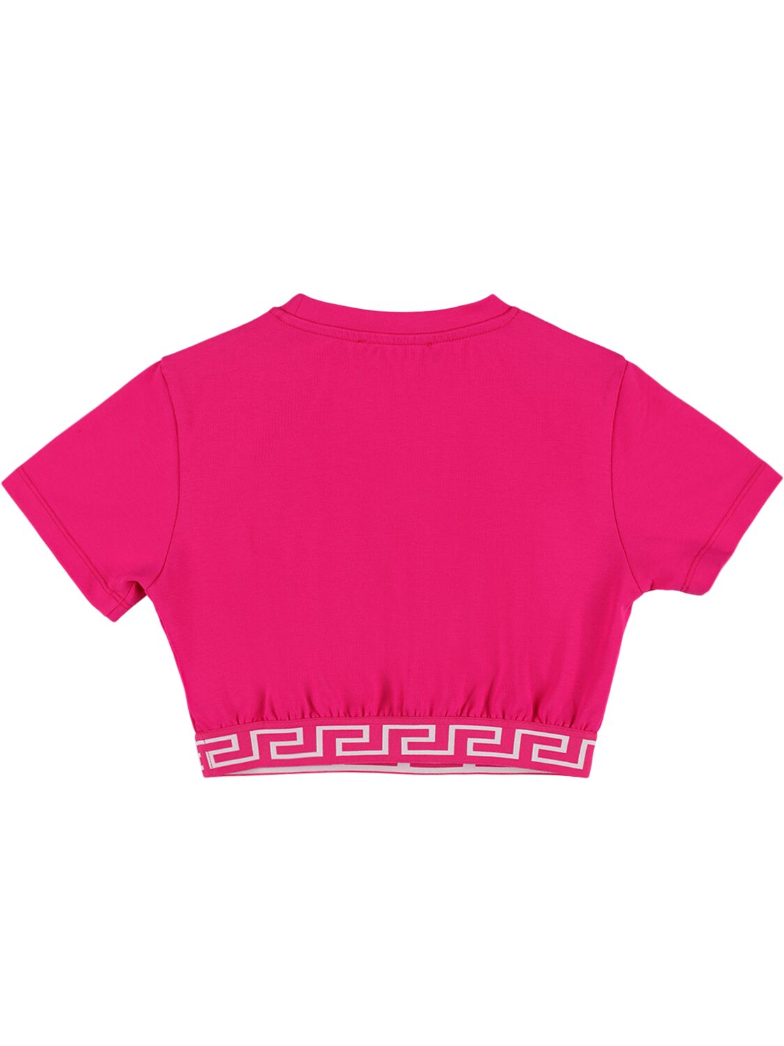 Shop Versace Embroidered Cotton Jersey T-shirt In Fuchsia