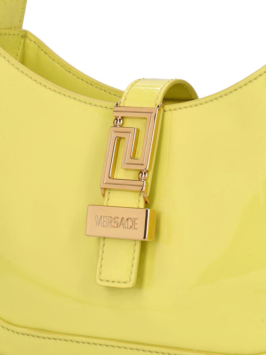 Shop Versace Small Leather Hobo Bag In Yellow Patent
