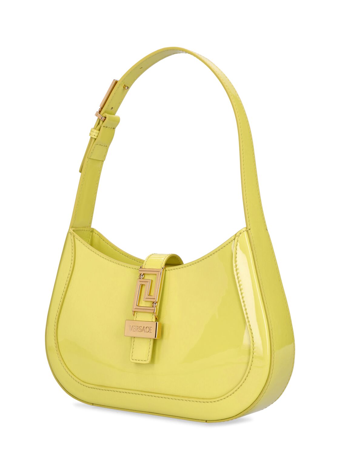 Shop Versace Small Leather Hobo Bag In Yellow Patent