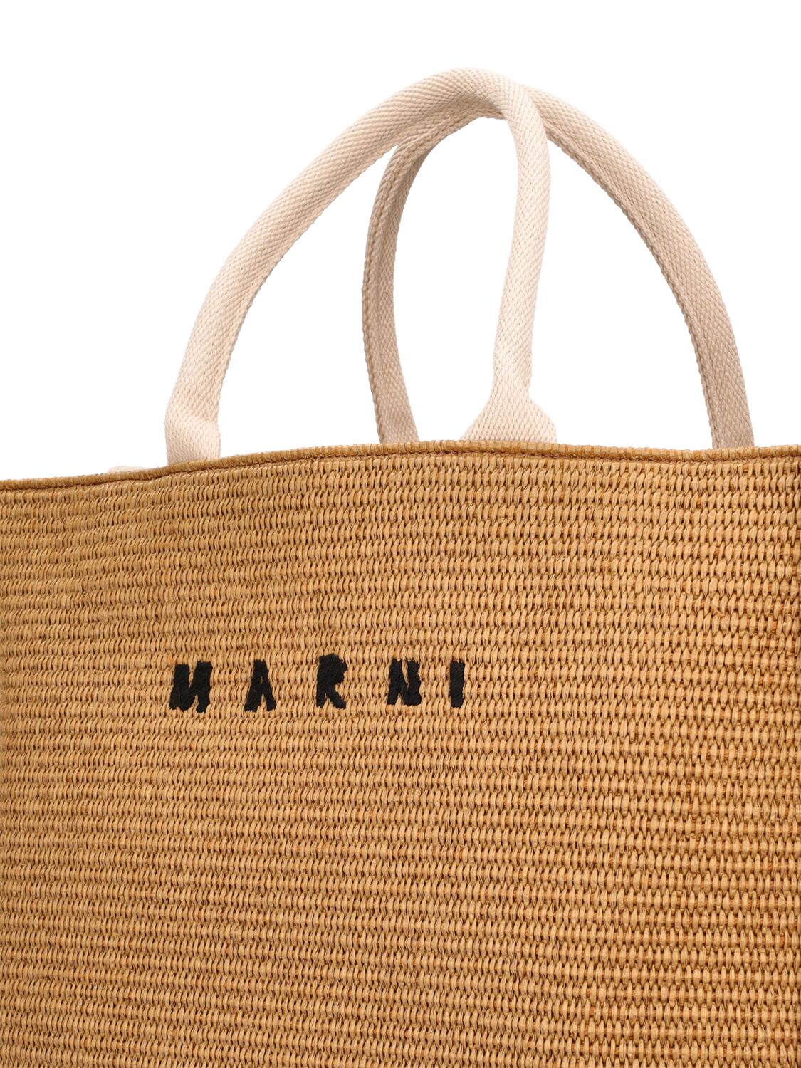 Shop Marni Medium Logo Raffia Effect Tote Bag In Beige