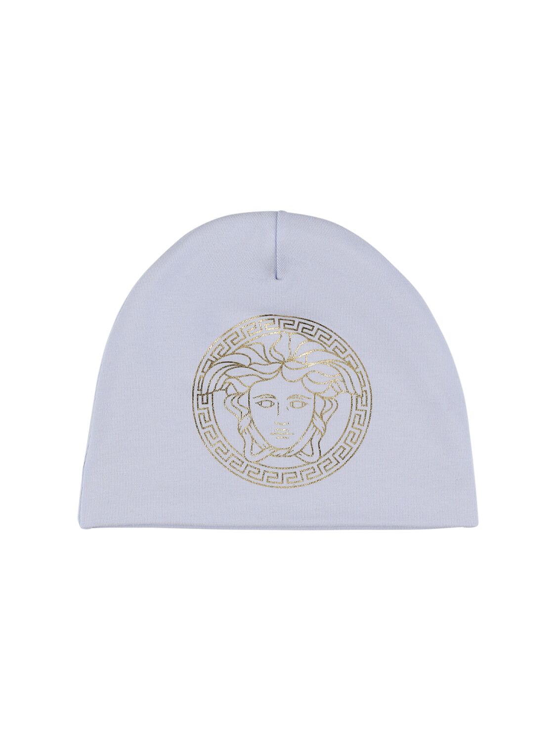 Shop Versace Cotton Jersey Romper & Hat In White,blue,gold