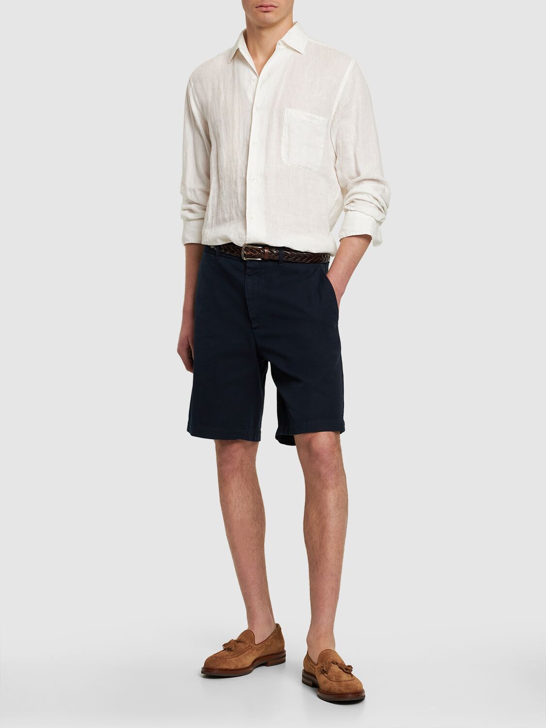 Shop Brunello Cucinelli Dyed Cotton Bermuda Shorts In Navy