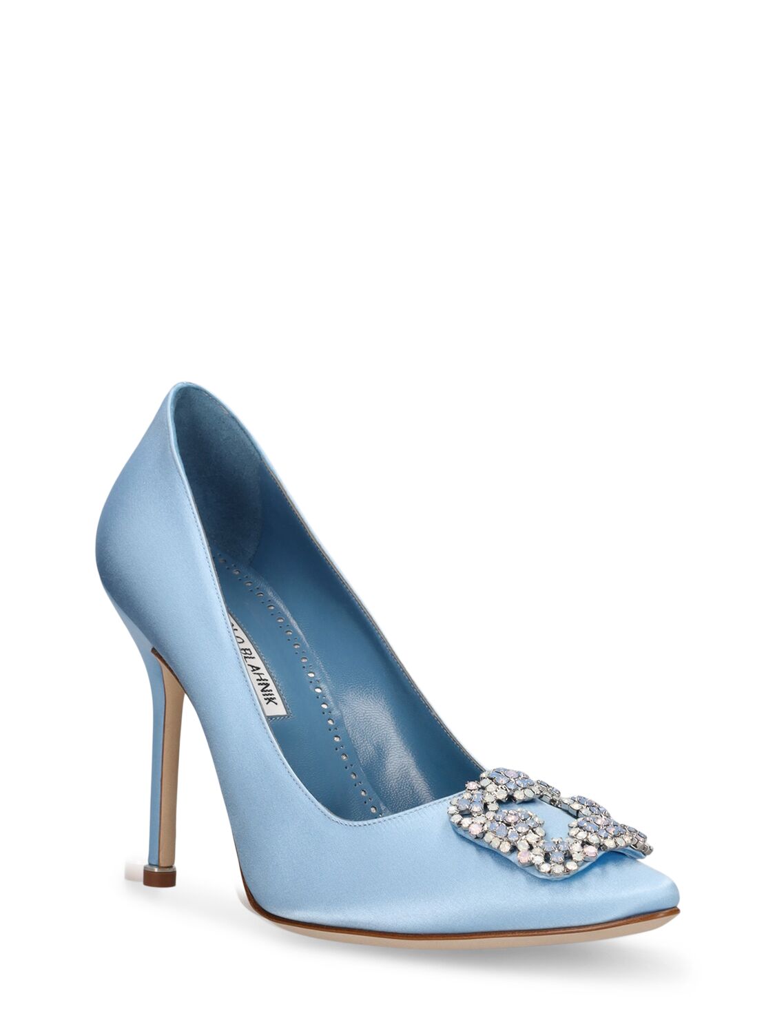 Shop Manolo Blahnik 105mm Hangisi Satin Pumps In Light Blue