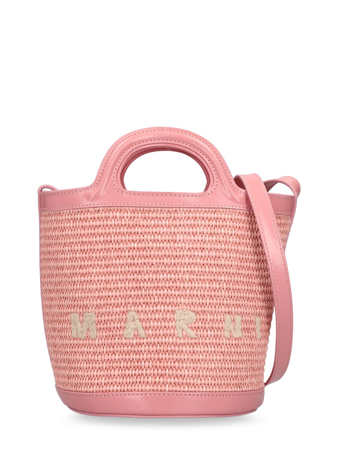 Marni Mini Raffia Effect Bucket Bag In Light Pink