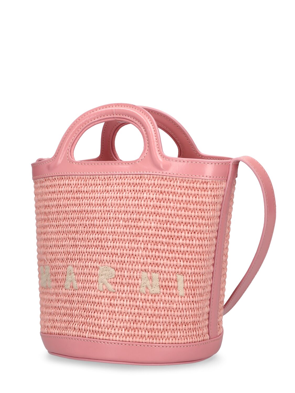 Shop Marni Mini Raffia Effect Bucket Bag In Light Pink