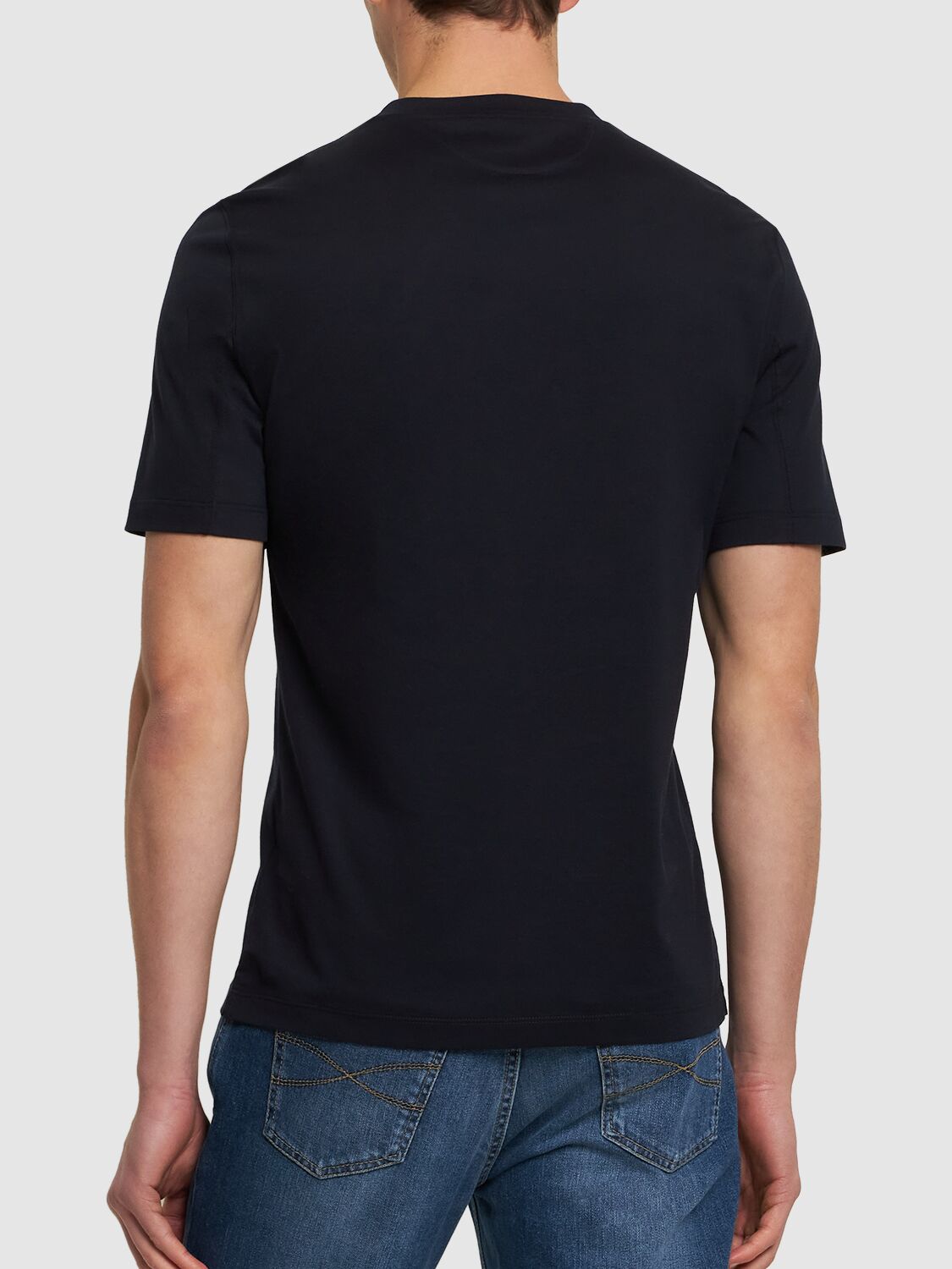Shop Brunello Cucinelli Logo Cotton Jersey T-shirt In Navy