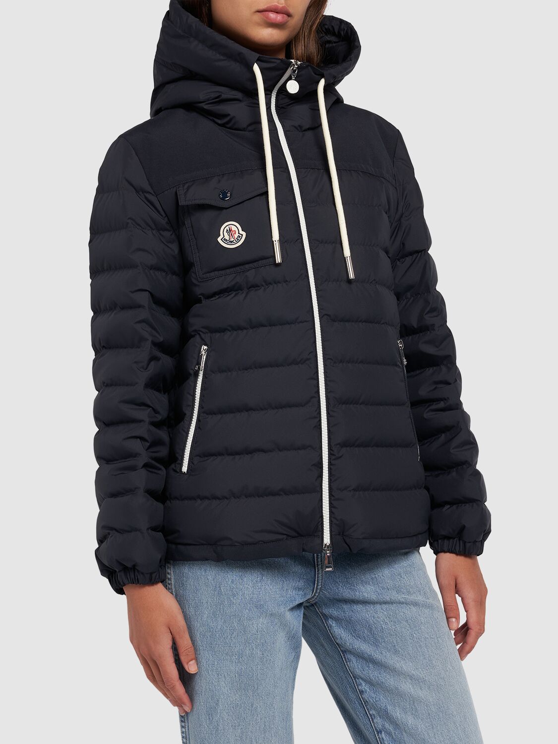 Shop Moncler Tech Down Jacket In Navy