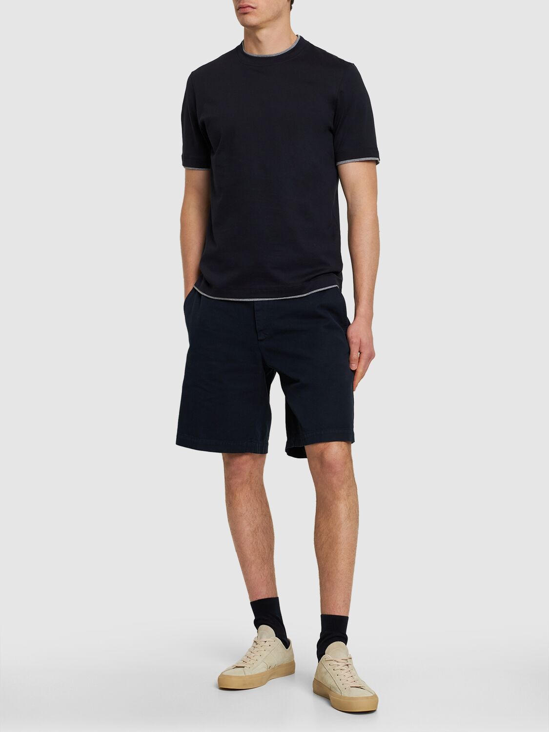 Shop Brunello Cucinelli Layered Cotton Jersey Solid T-shirt In Black