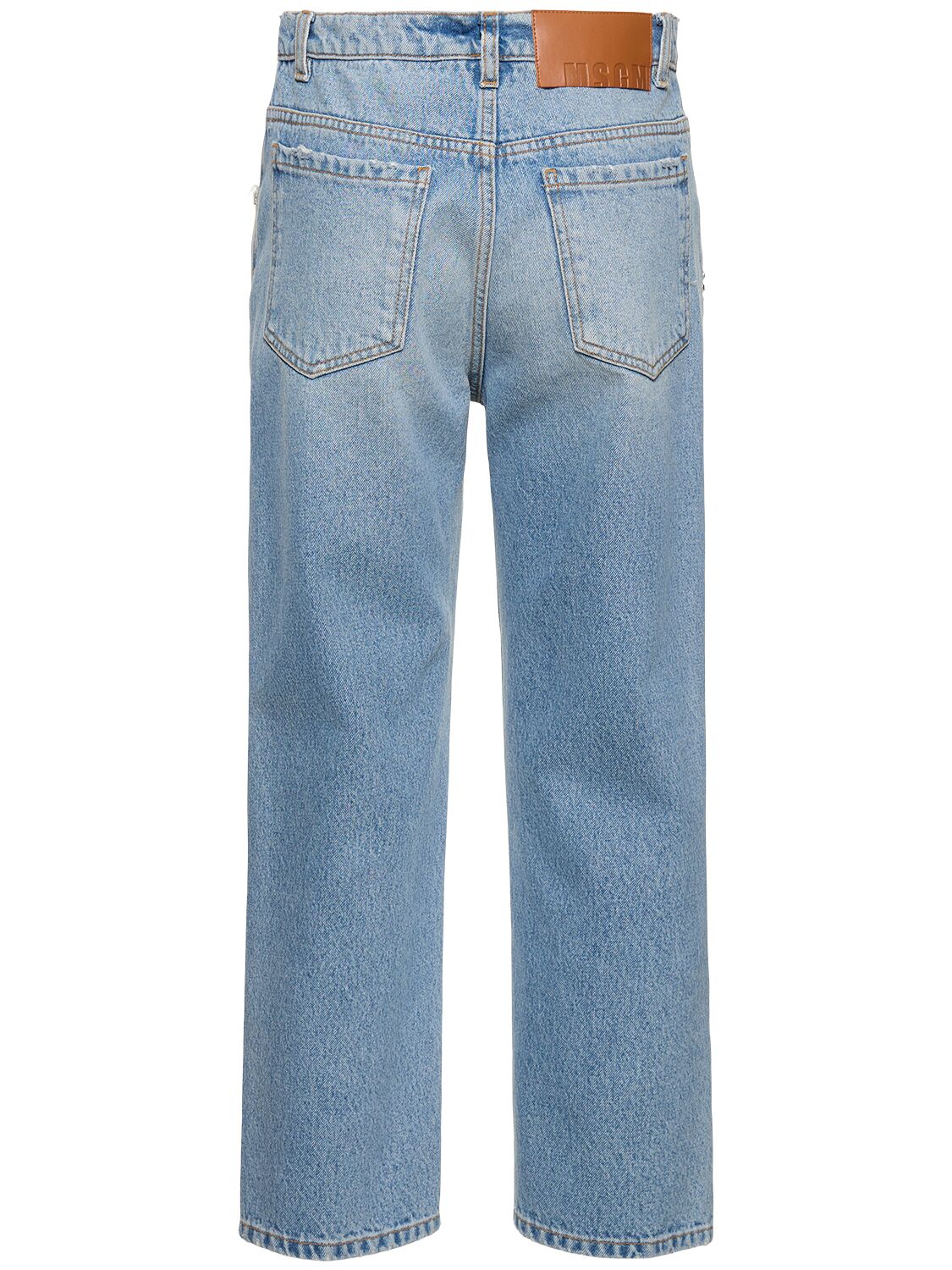 Shop Msgm Cotton Denim Crop Jeans In Light Blue