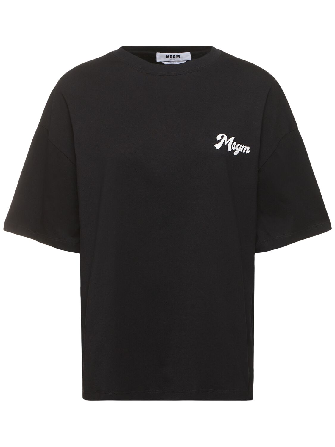 Msgm Logo Cotton Boxy T-shirt In Black