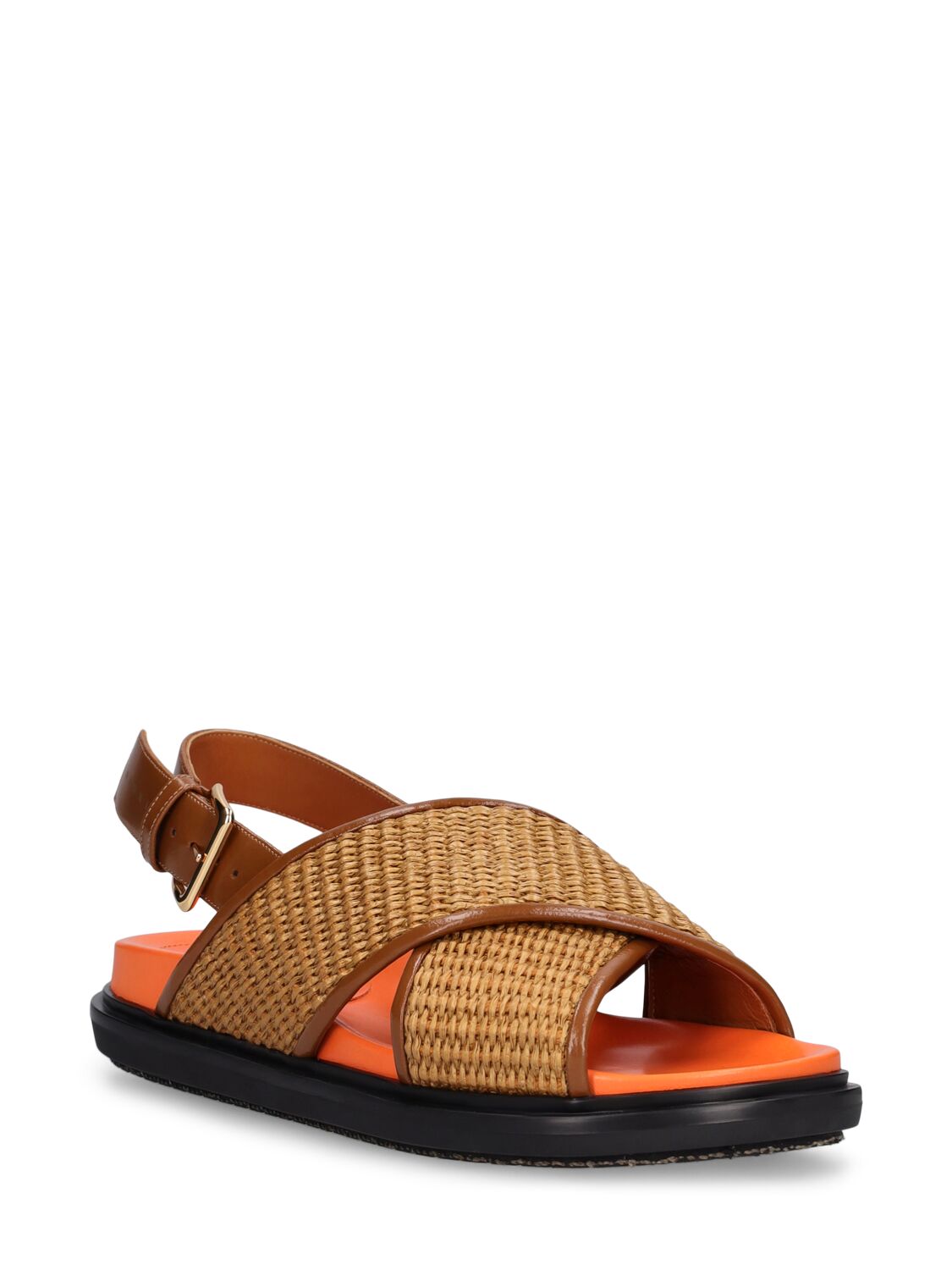Shop Marni 20mm Fussbett Cotton & Nylon Sandals In Orange,brown
