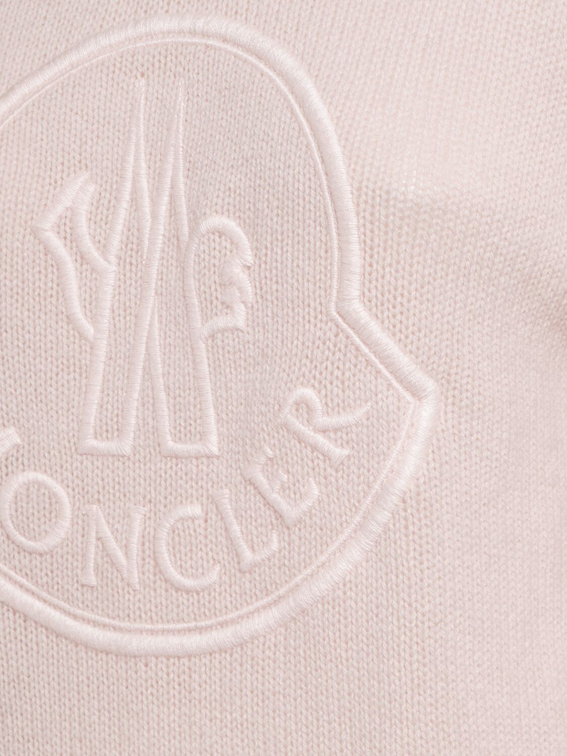 Shop Moncler Embroidered Logo Wool Blend Sweater In Rose