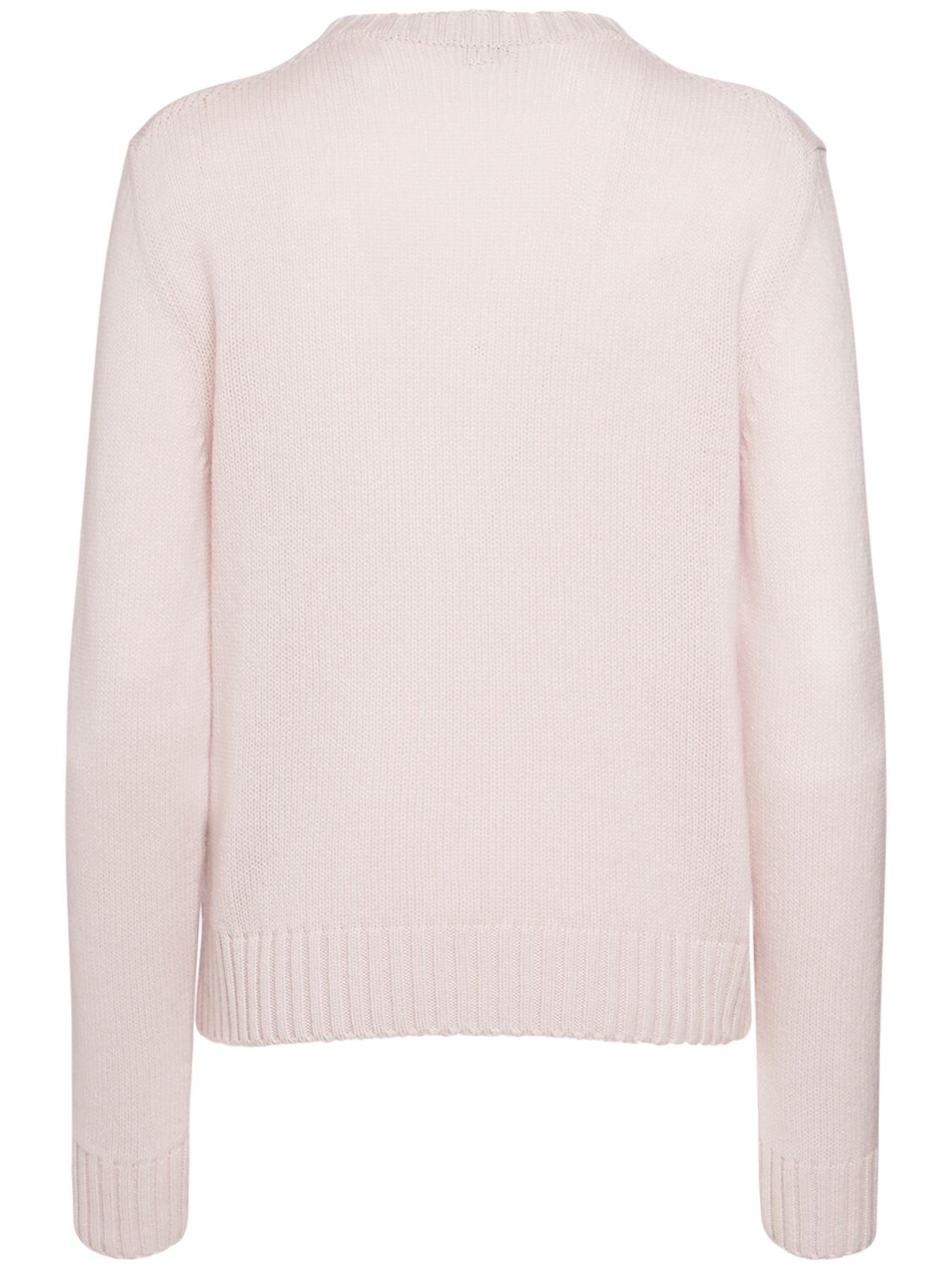 Shop Moncler Embroidered Logo Wool Blend Sweater In Rose