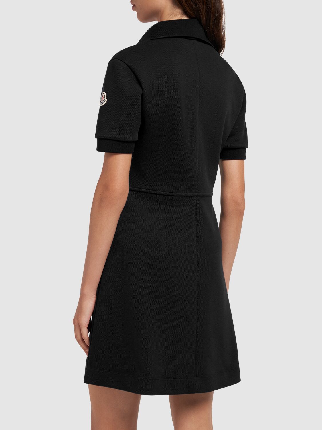 Shop Moncler Stretch Cotton Blend Piquet Polo Dress In Black