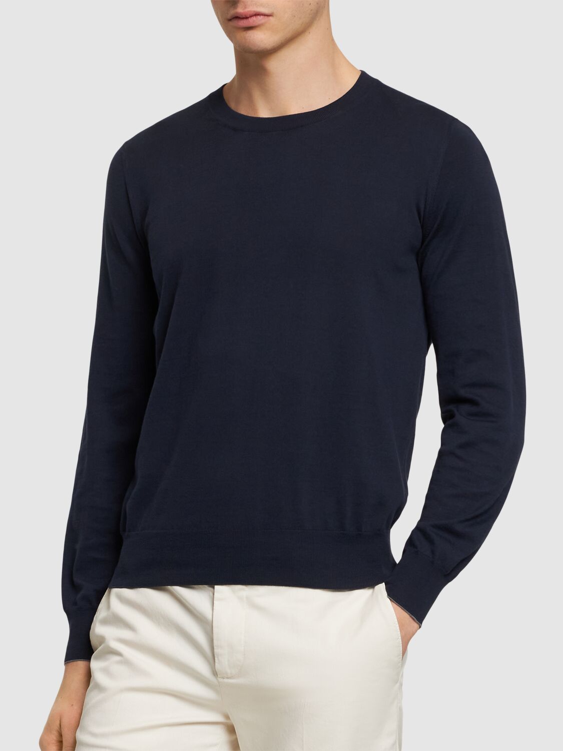 Shop Brunello Cucinelli Cotton Crewneck Sweater In Navy