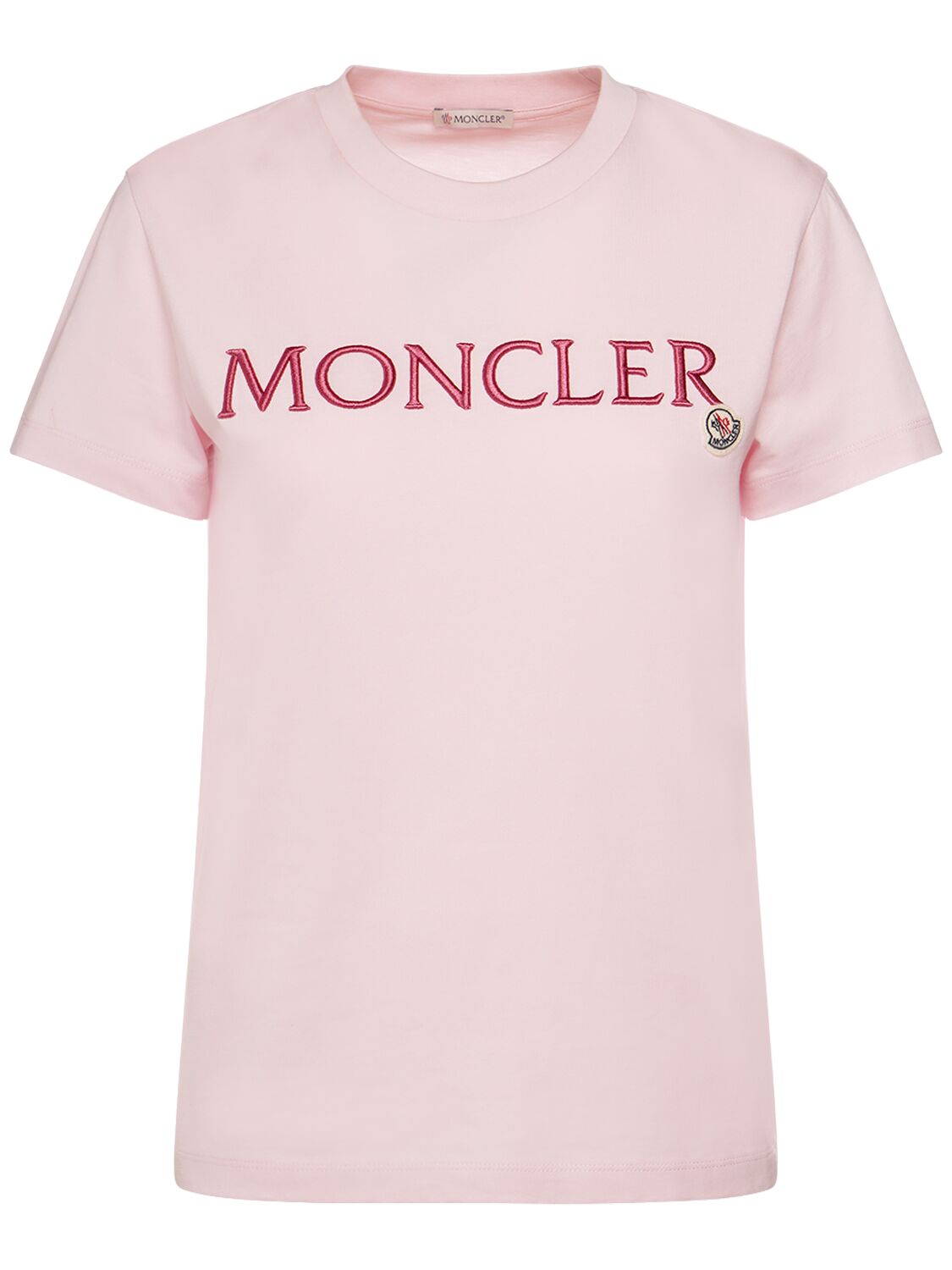 Shop Moncler Embroidered Organic Cotton Logo T-shirt In Rose