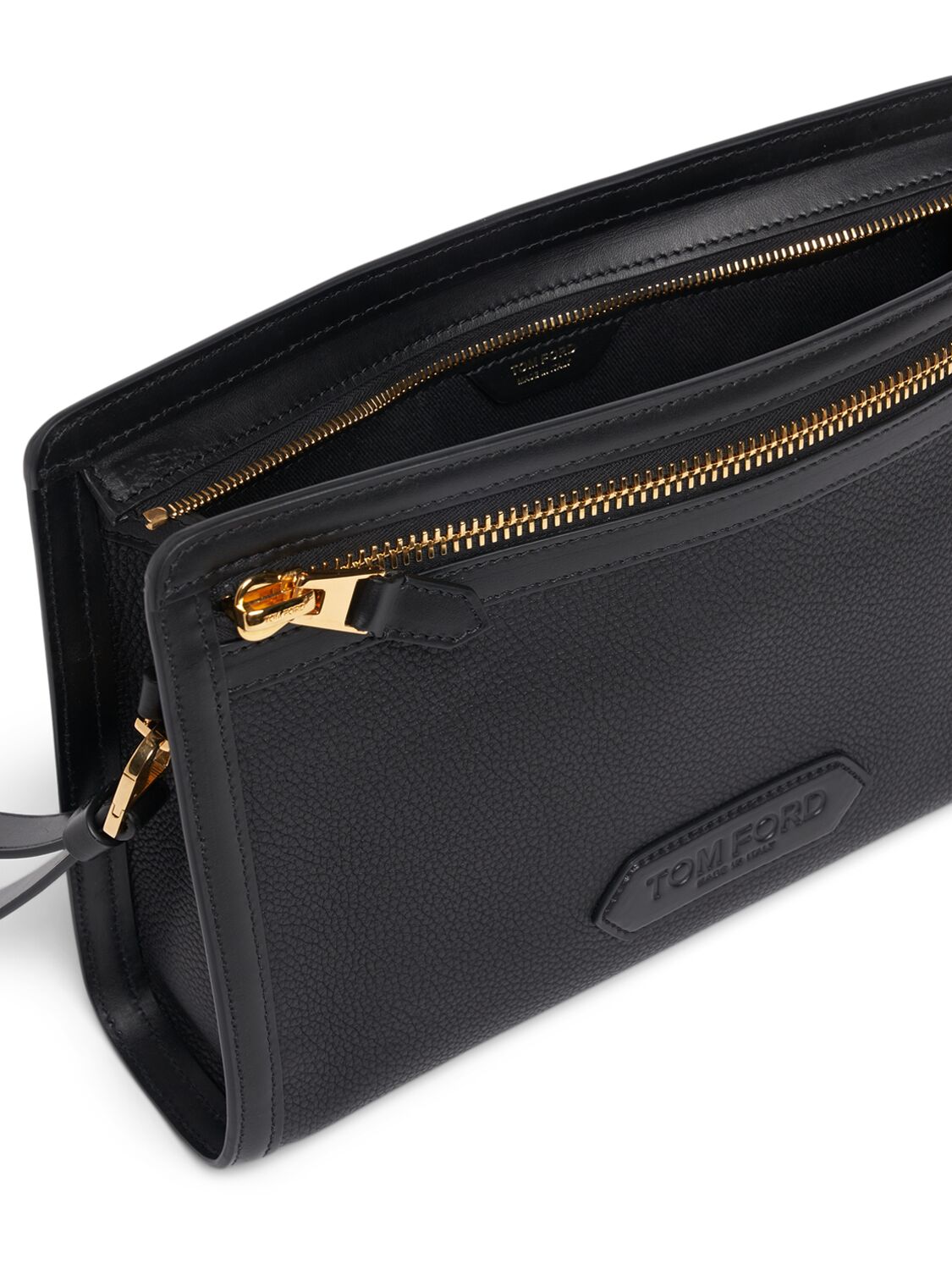 Shop Tom Ford Buckley Line Grained Leather Pouch In Black