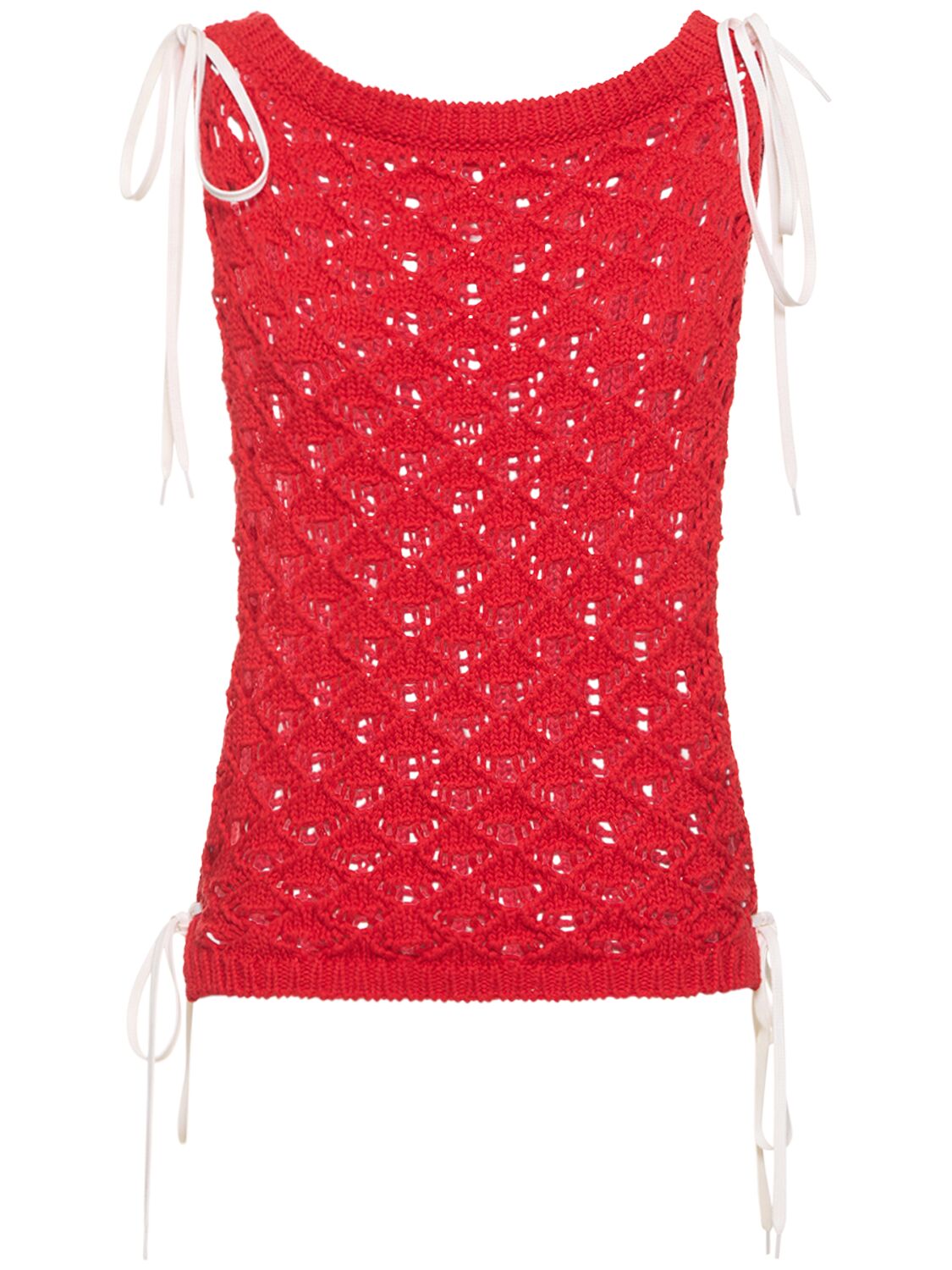 MSGM OPENWORK COTTON LACE SLEEVELESS TOP