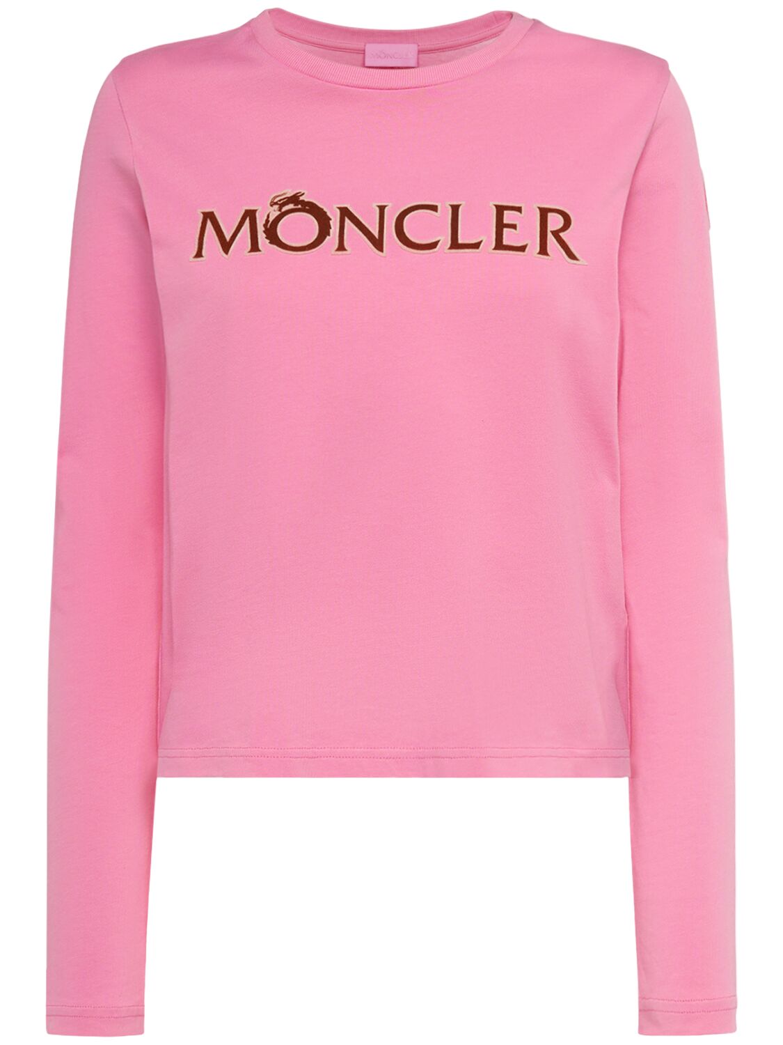 Moncler Cny Logo Cotton Long Sleeve T-shirt In Pink