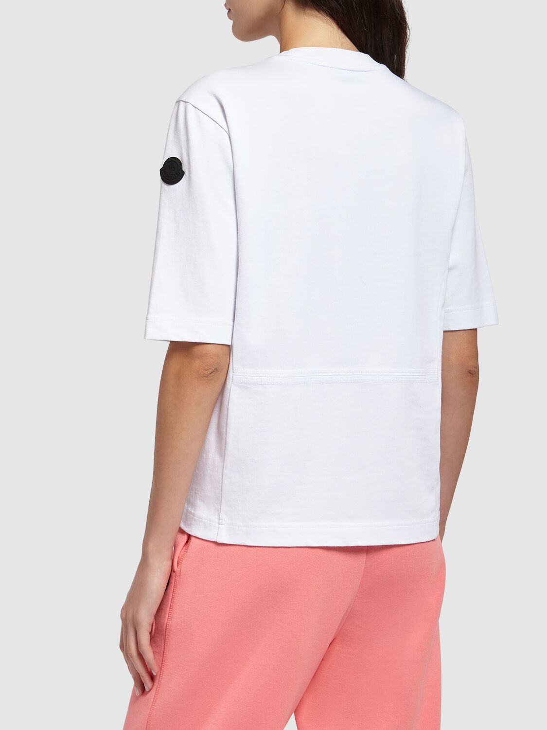 Shop Moncler Embossed Logo Cotton Jersey T-shirt In White
