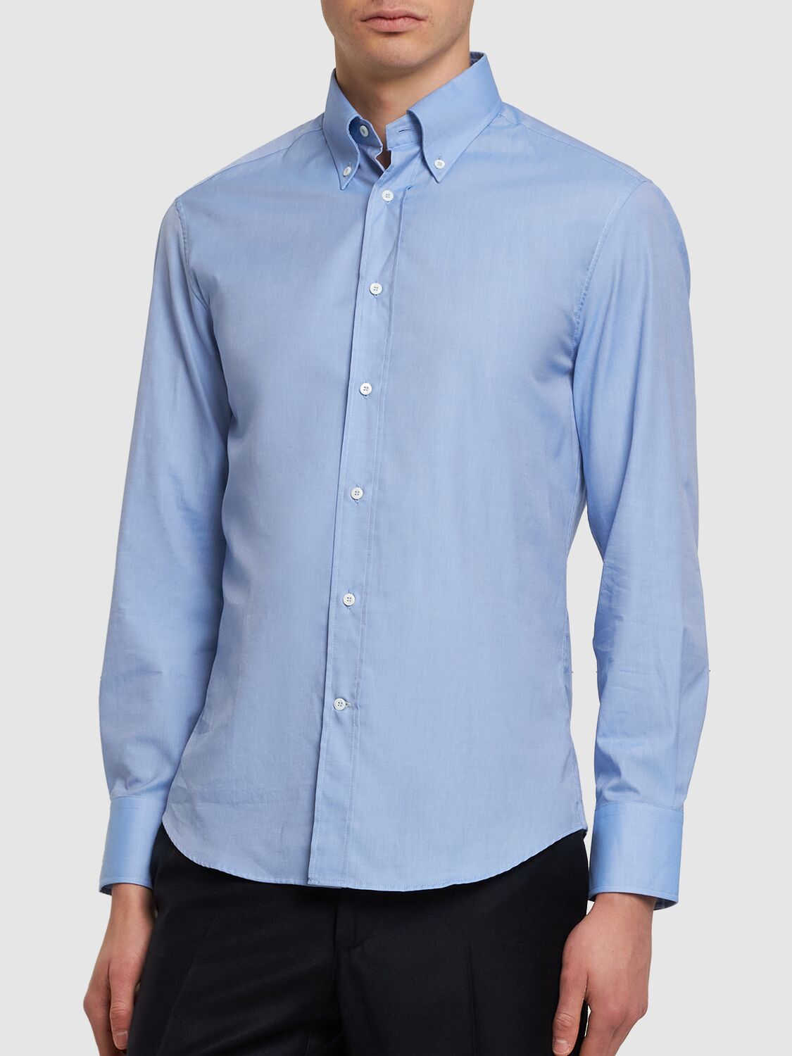 Shop Brunello Cucinelli Cotton Twill Button Down Shirt In Blue