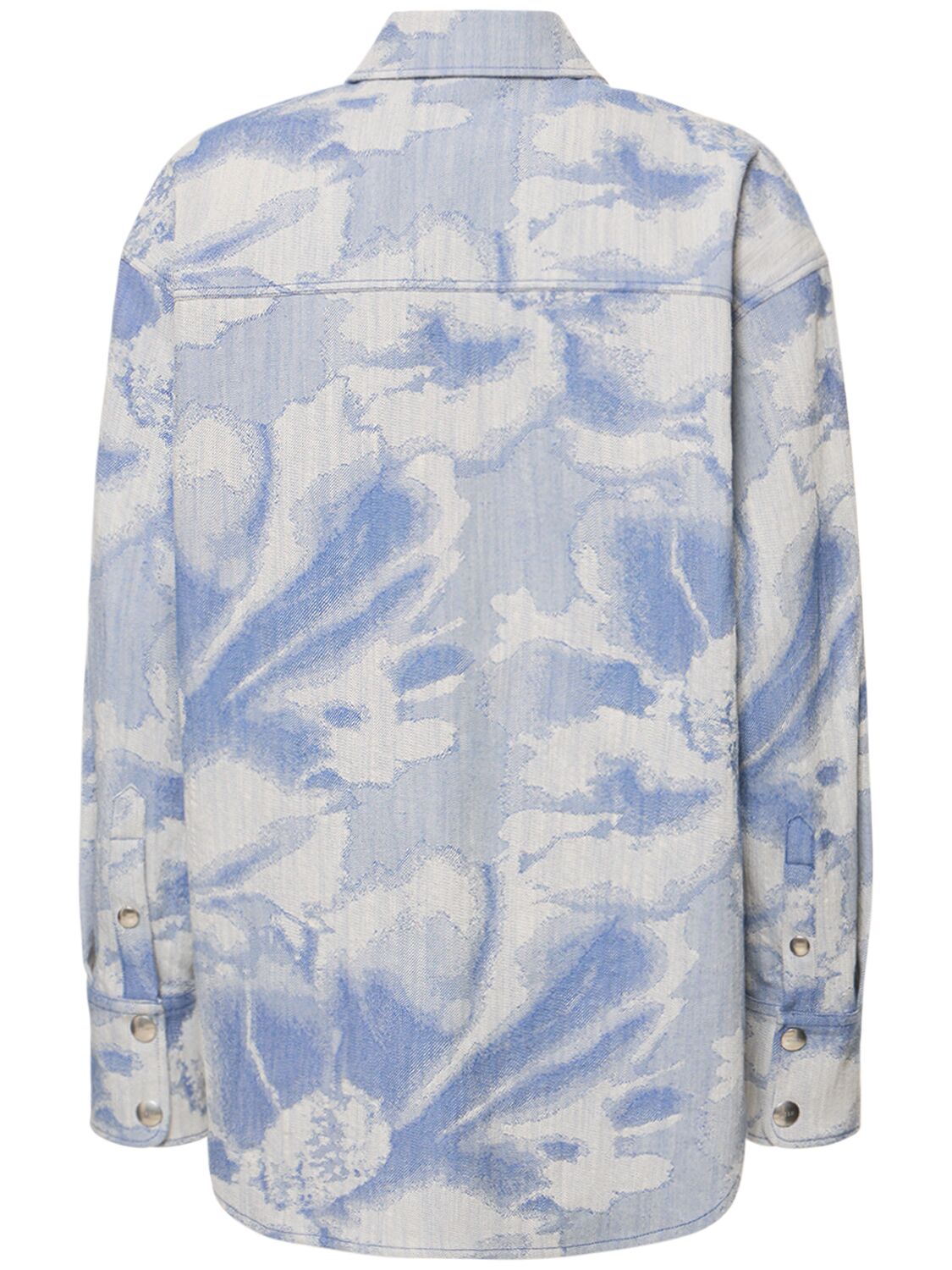 Shop Msgm Printed Cotton Blend Shirt In Light Blue