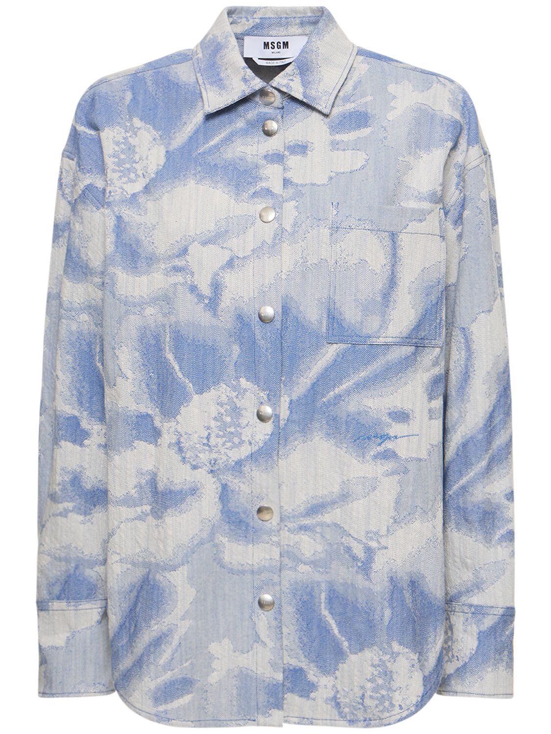 Msgm Printed Cotton Blend Shirt In Light Blue