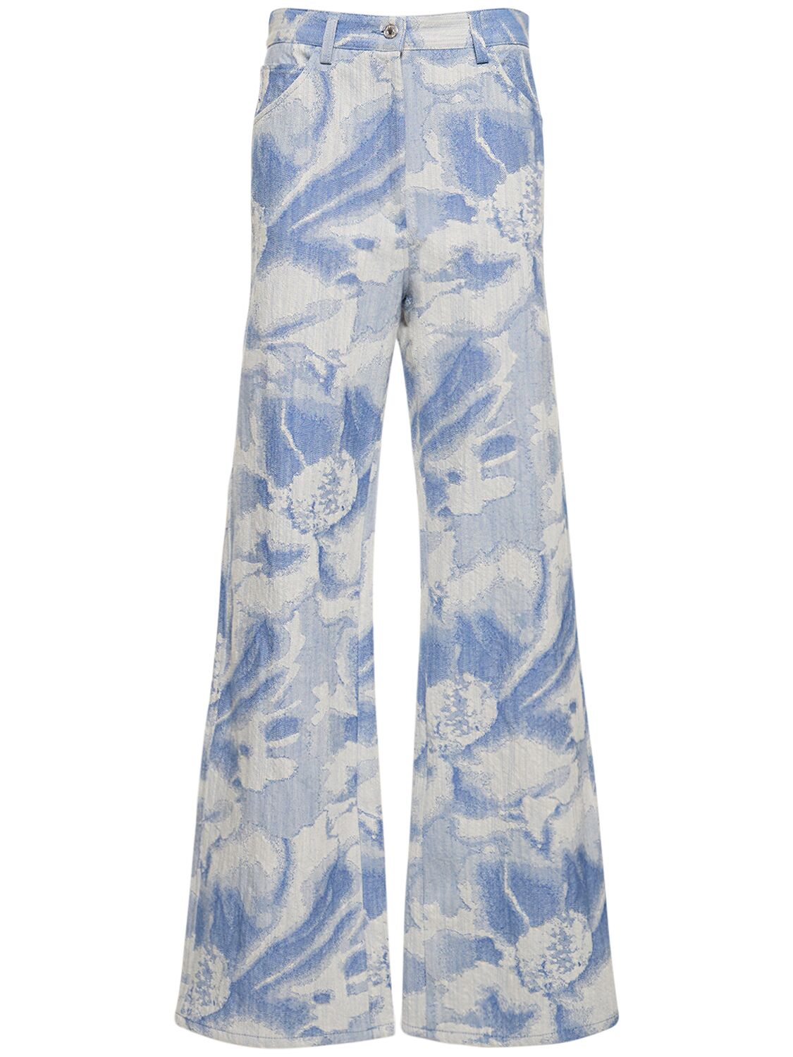 Msgm Printed Cotton Blend Pants In Light Blue