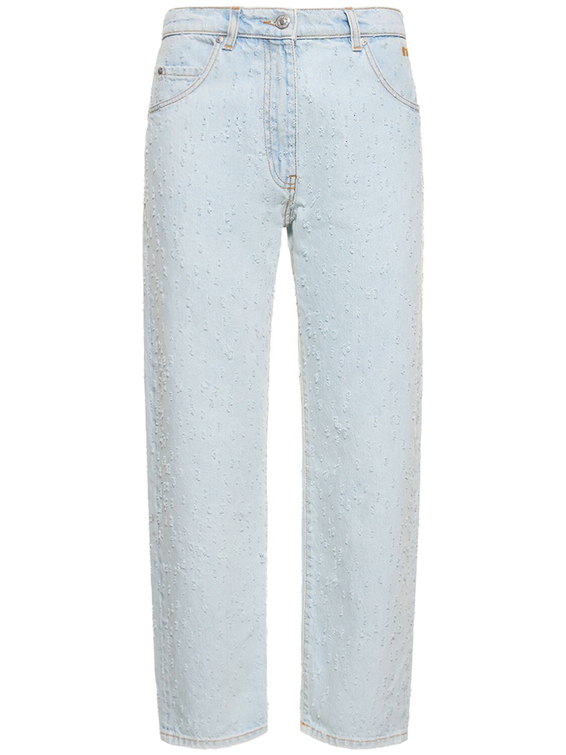 Msgm Cotton Crop Jeans In Light Blue