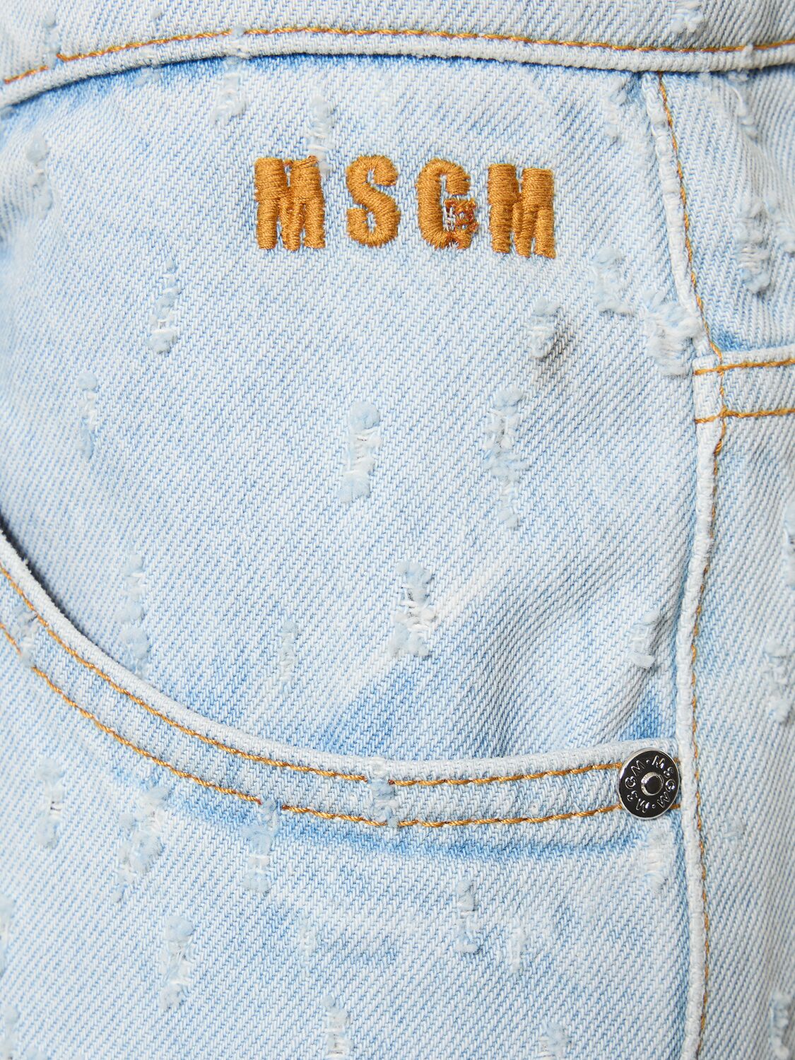Shop Msgm Cotton Crop Jeans In Light Blue