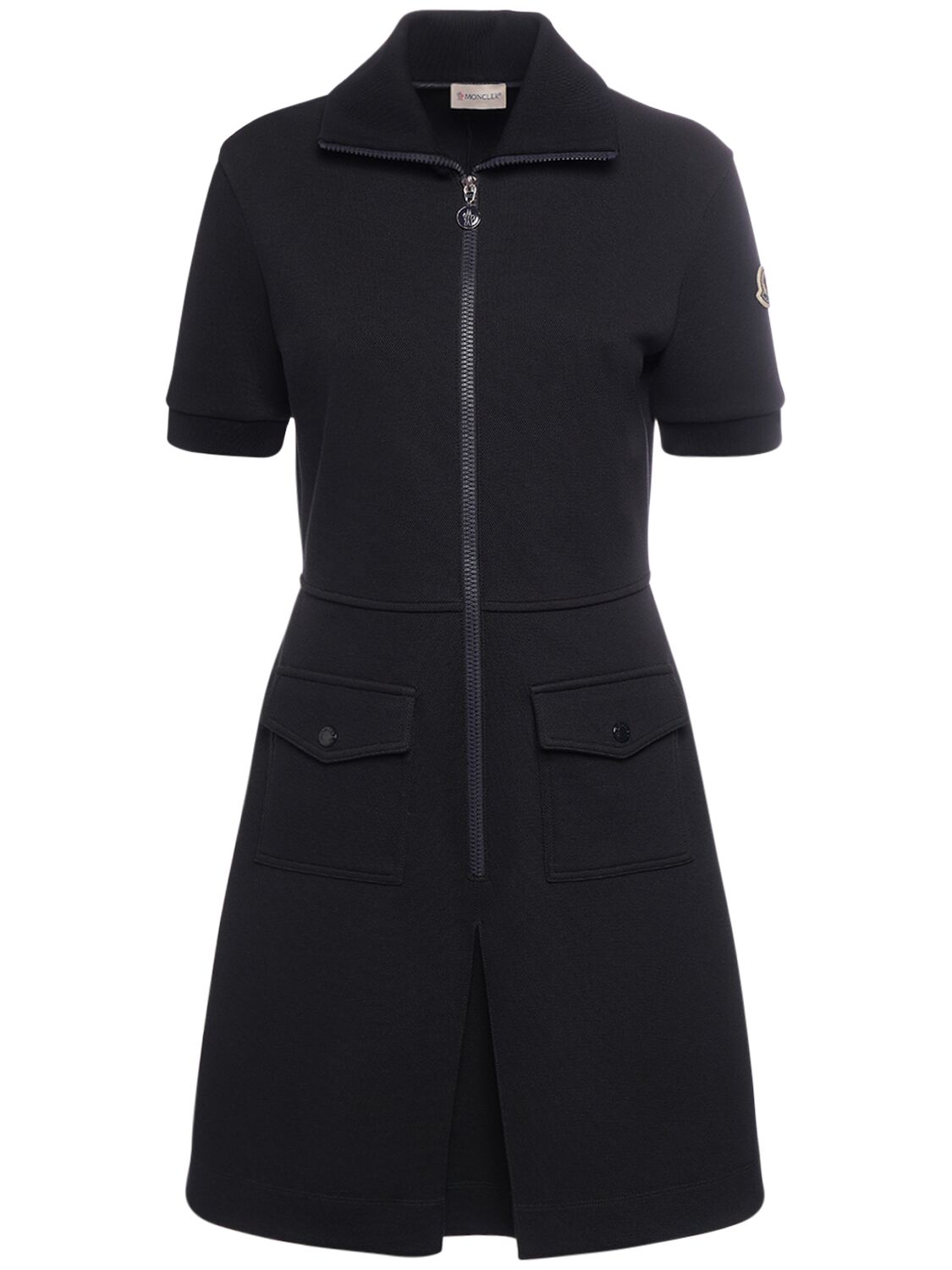 Moncler Stretch Cotton Blend Piquet Polo Dress In Navy