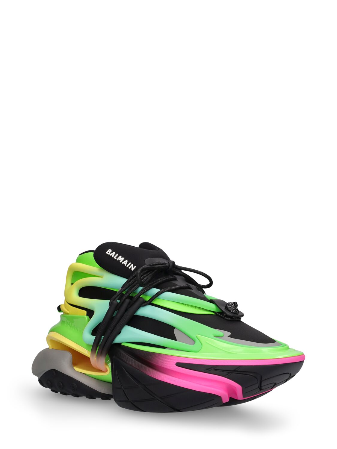 Shop Balmain Unicorn Low Neoprene & Leather Sneakers In Eah Noir,multi