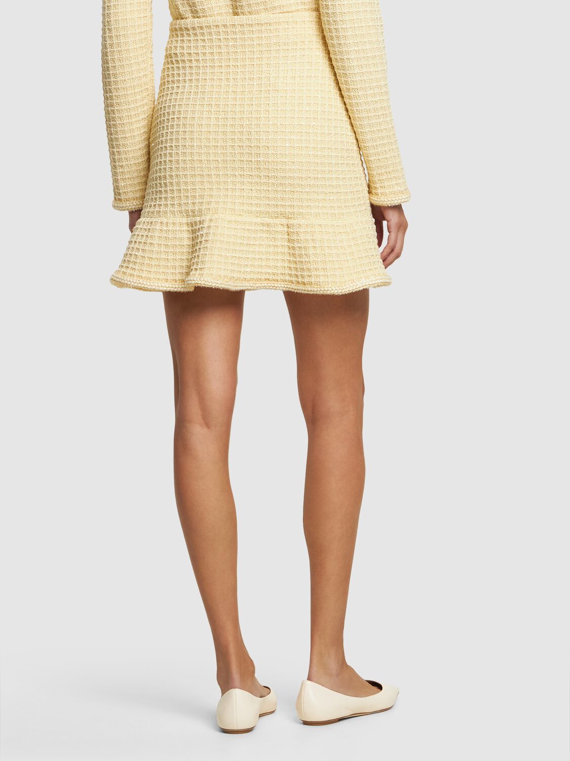 Shop Self-portrait Textured Knit Mini Skirt In Yellow