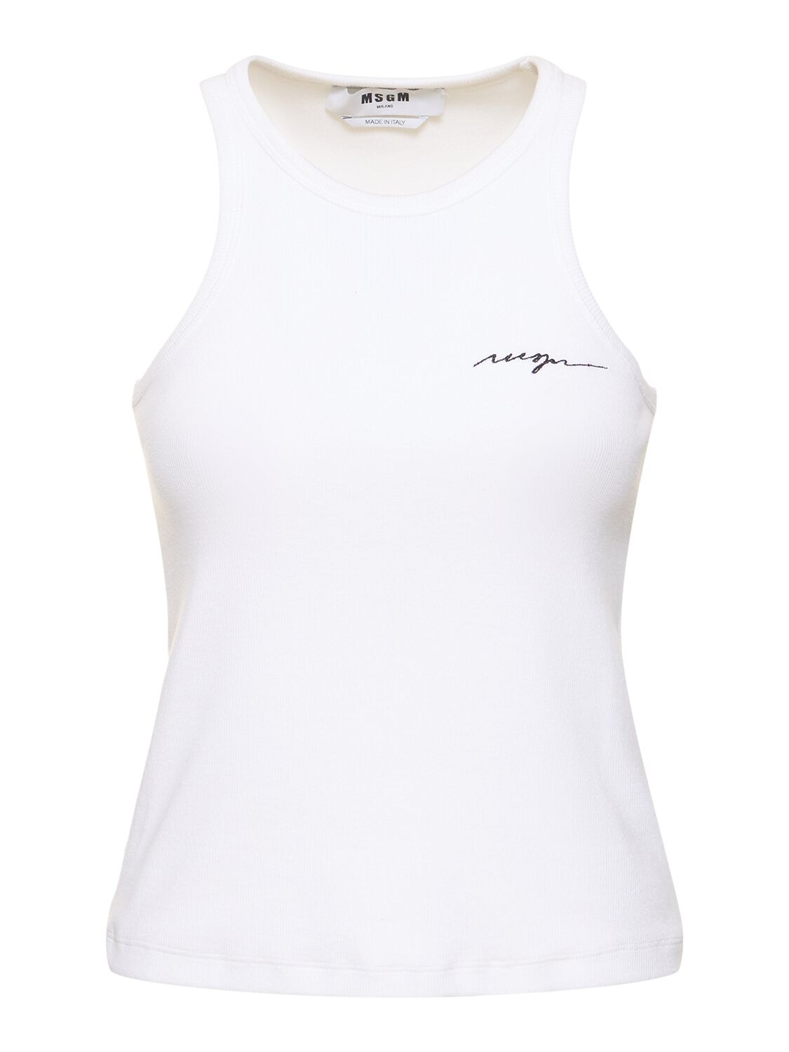Shop Msgm Ribbed Stretch Cotton Tank Top In Optic White